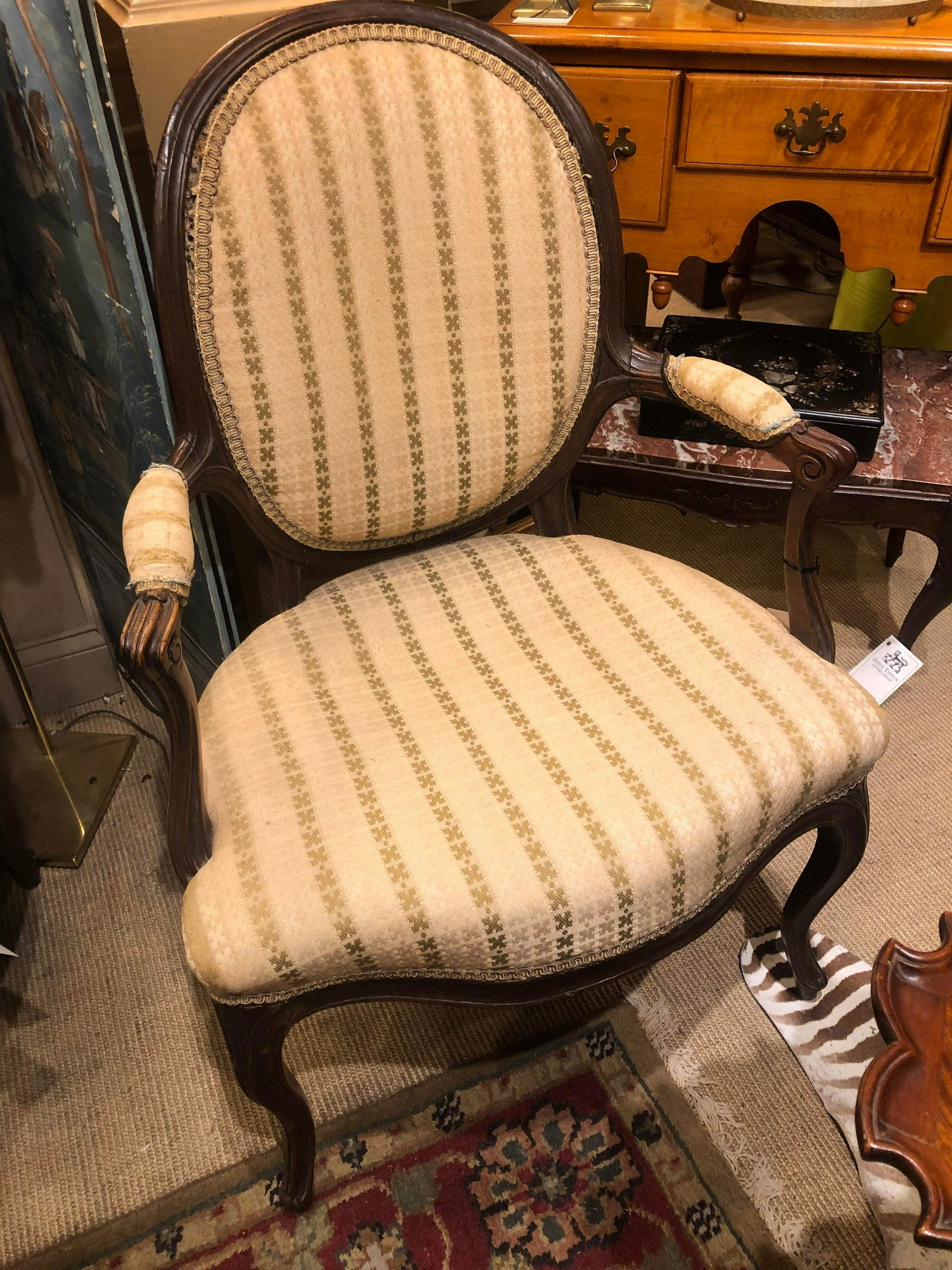 Fine George III Mahogany Open Arm Chair In The Louis XV: Fine George III Mahogany Open Arm Chair In The Louis XV Taste. English, Circa 1765-1780