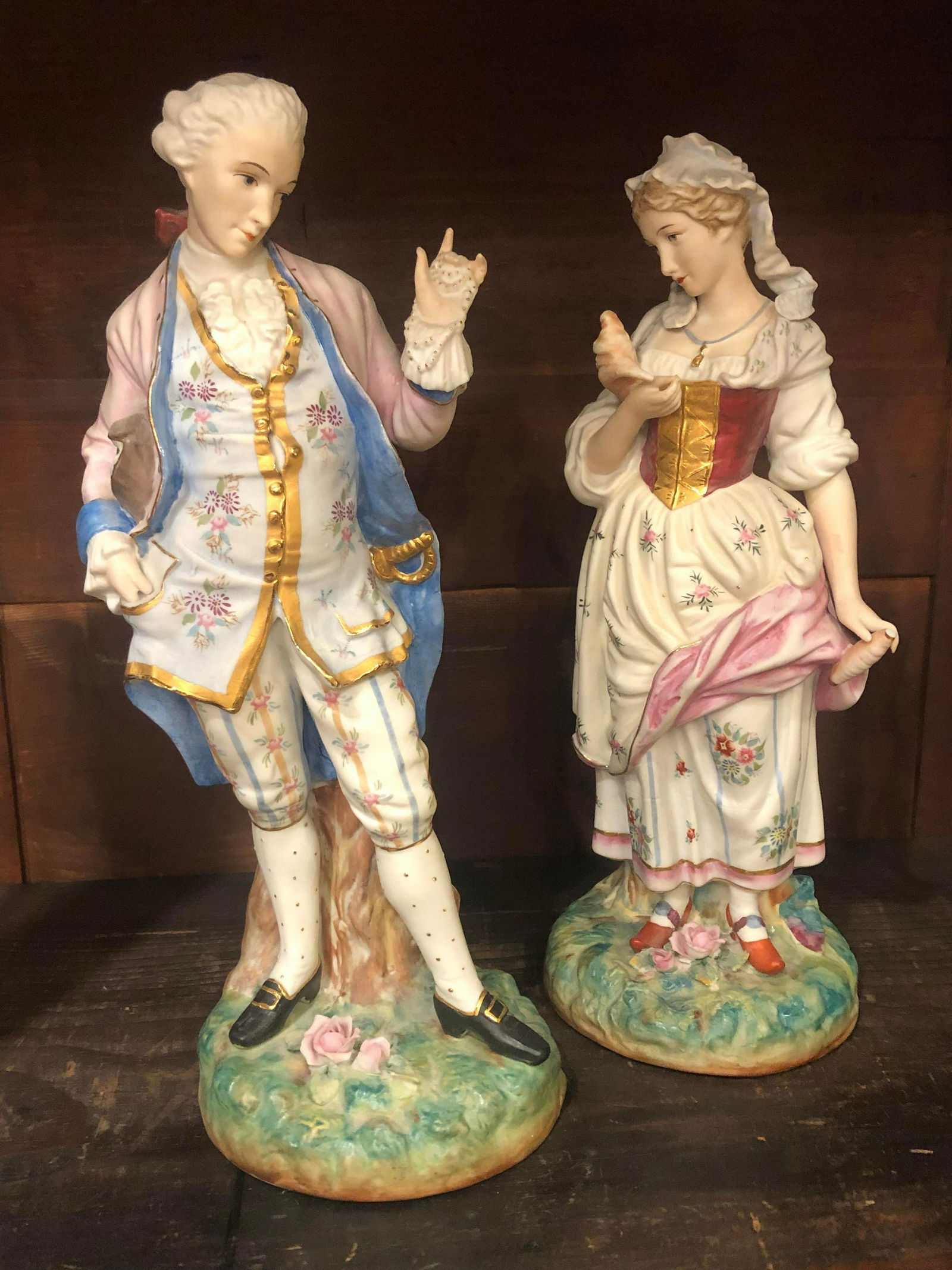 Polychrome And Gilt Decorated Pair Of Bisque Figurines (1 of 1)