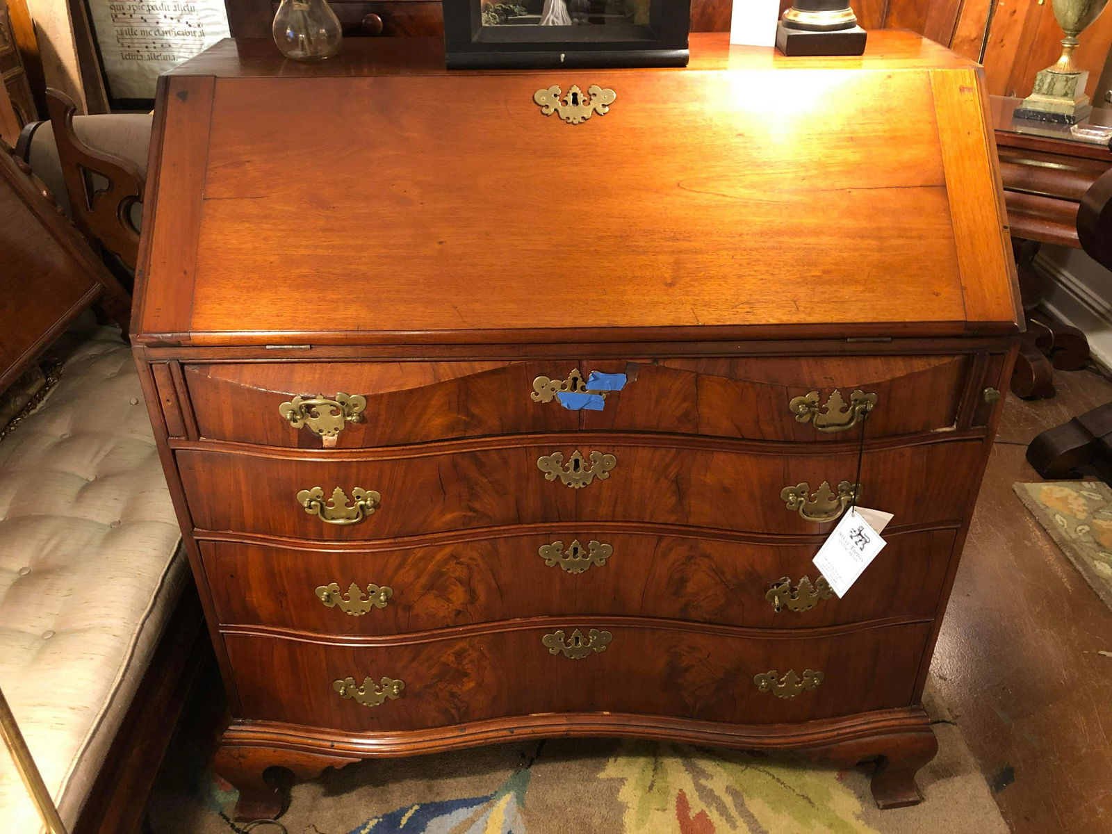 Fine "Ox Bow" Form Chippendale Bureau Desk. American, (1 of 4)