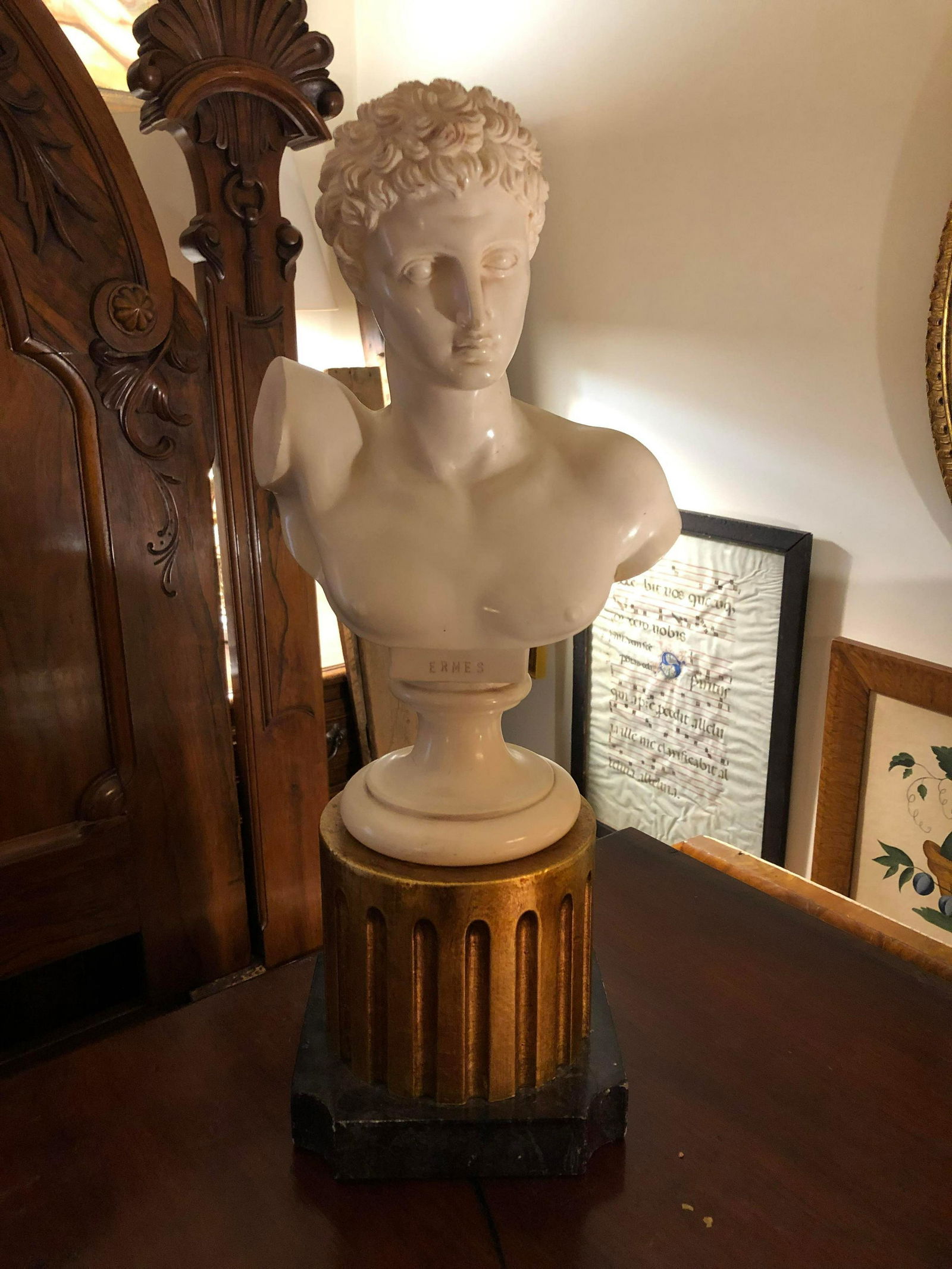 Cast Alabaster Bust Of Hermes, Atop A Giltwood And (1 of 3)