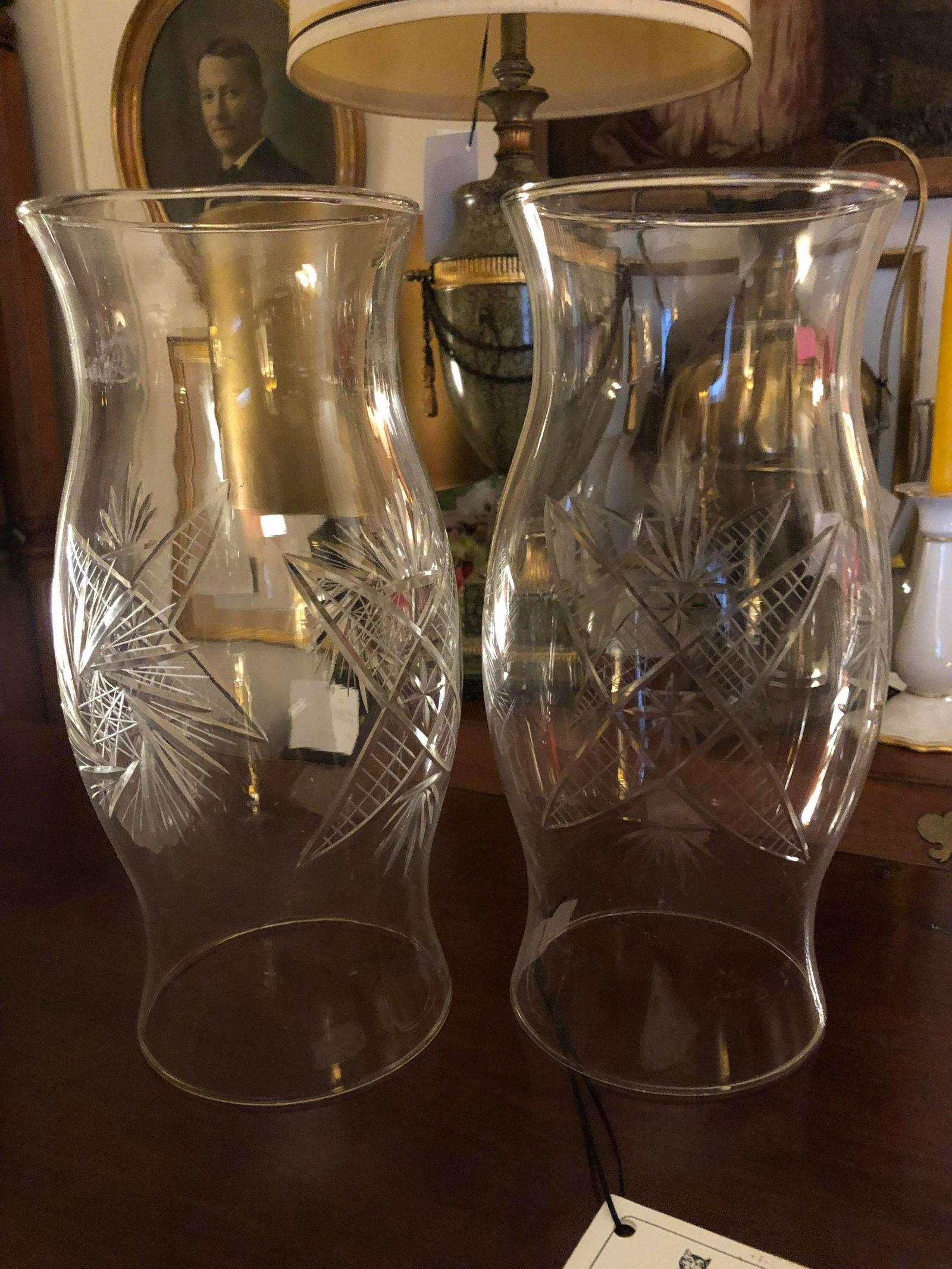 Pair of Blown And Cut Glass "Hurricane" Shades. (1 of 1)