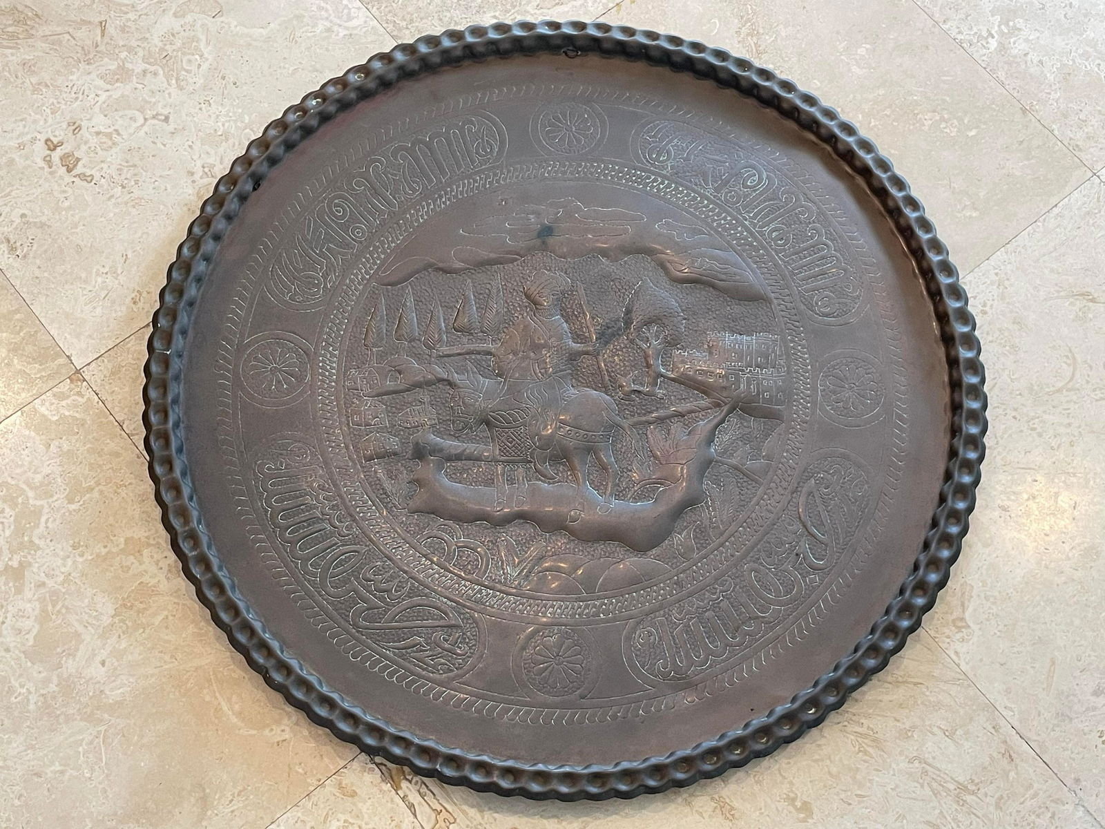 Large Antique Round Metal Tray (1 of 2)