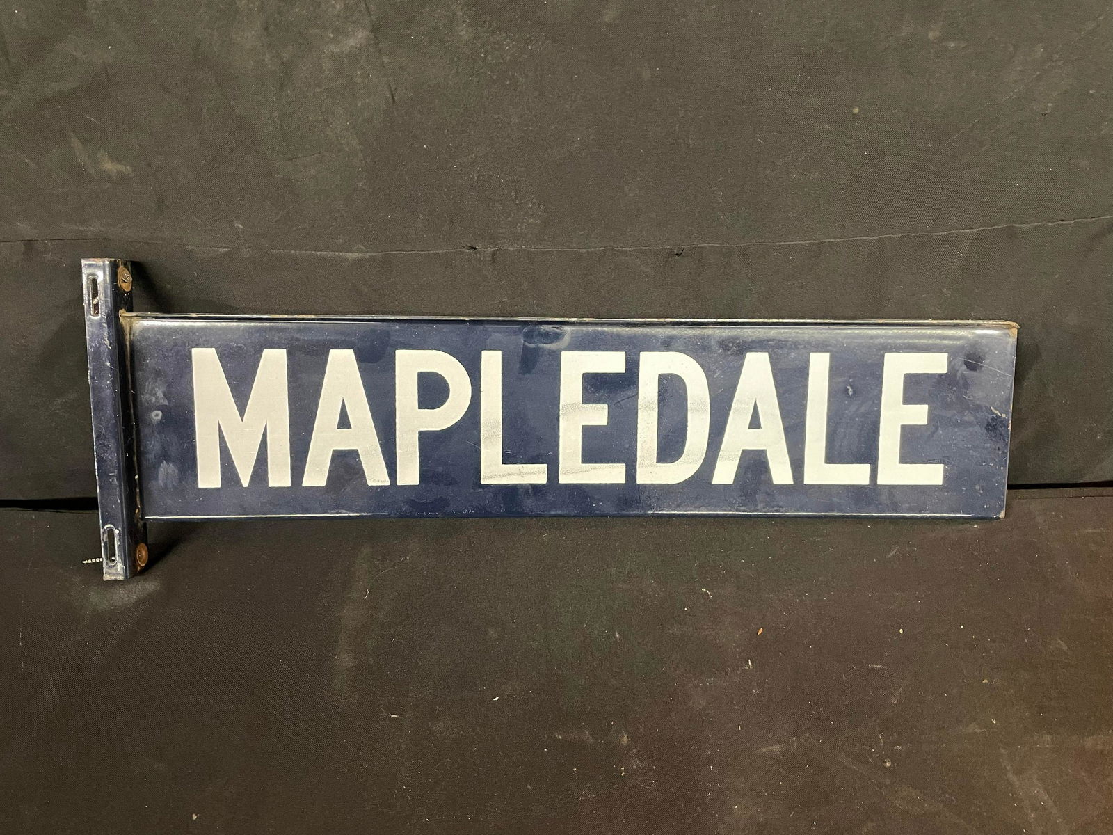 Porcelain Double Sided "Mapledale" Flange Sign/Road (0011) on Feb 25