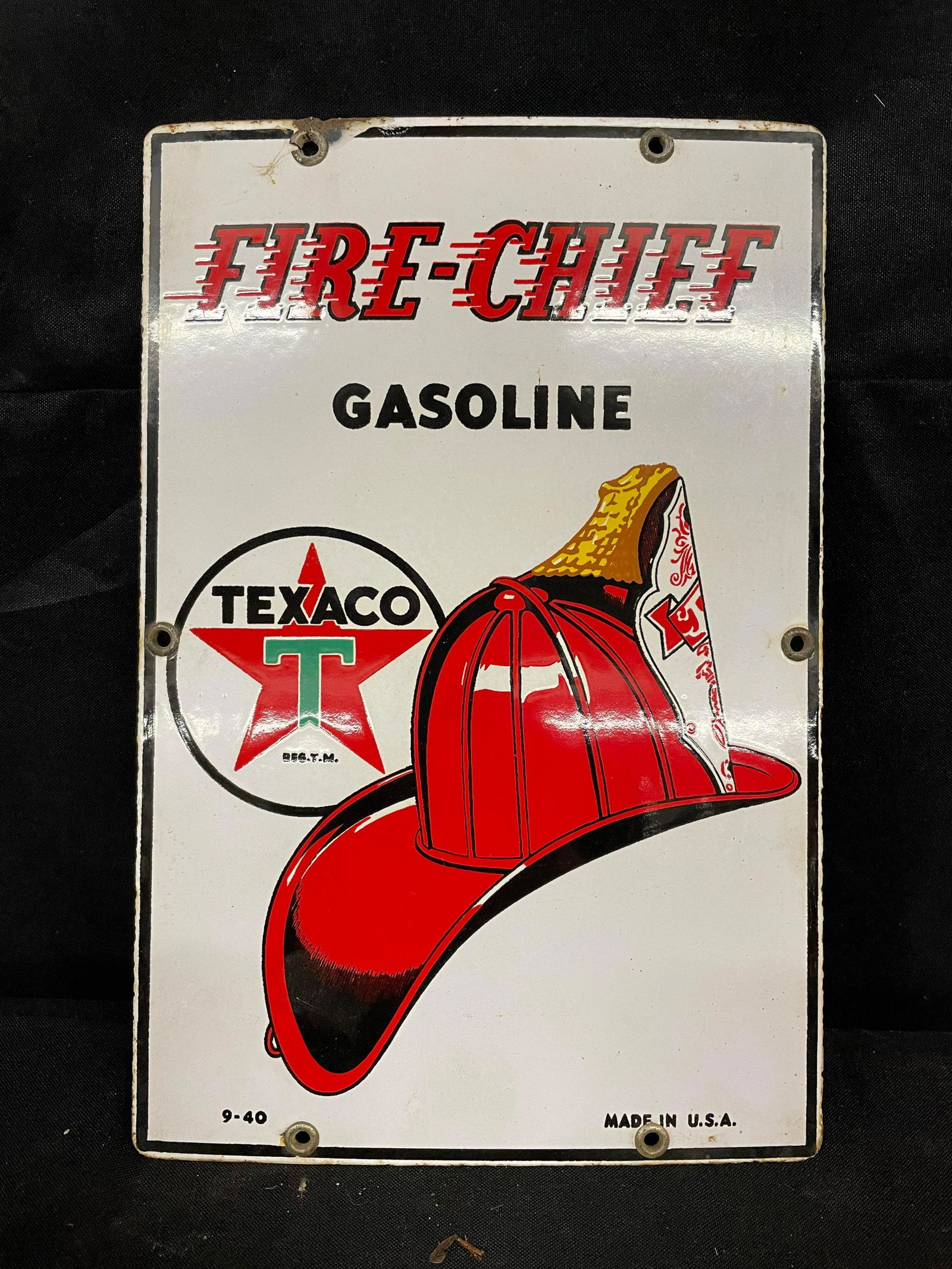 Porcelain Fire Chief Texaco Gasoline Sign (1 of 3)