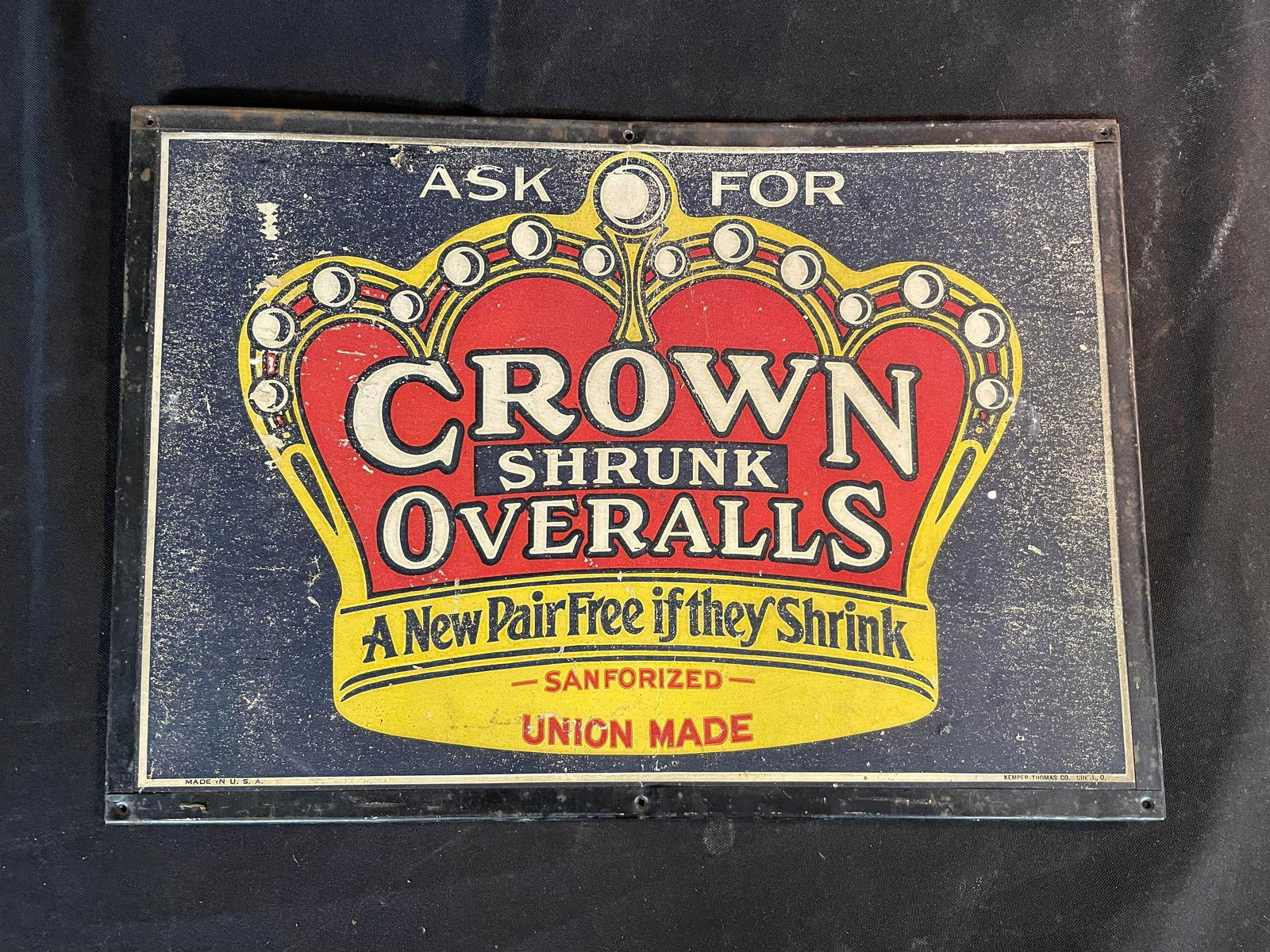 Crown Shrunk Overalls Metal Sign Kemper-Thomas Co. (1 of 3)