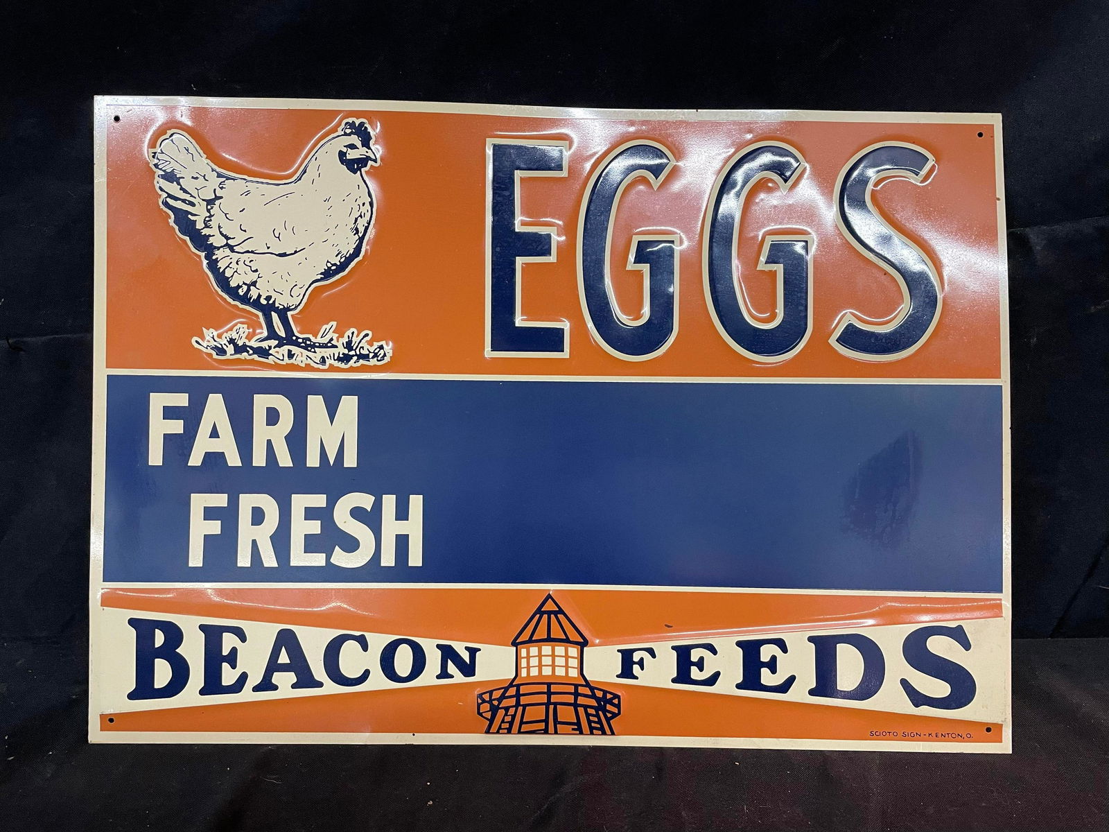 Beacon Feeds Farm Fresh Eggs Metal Embossed Sign (1 of 3)