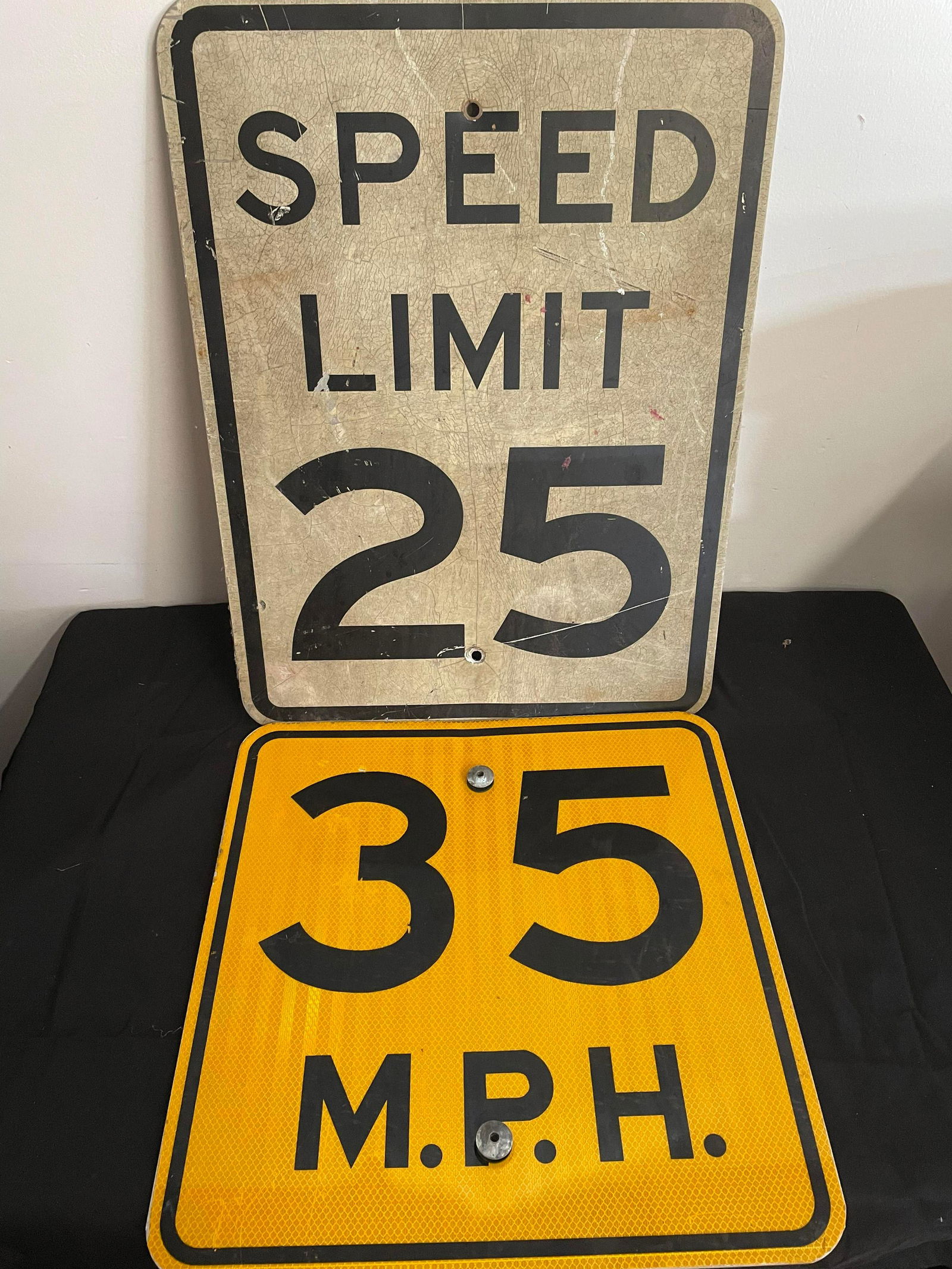 Pair Of Traffic Signs "Speed Limit 25" And "35 M.P.H." (1 of 1)