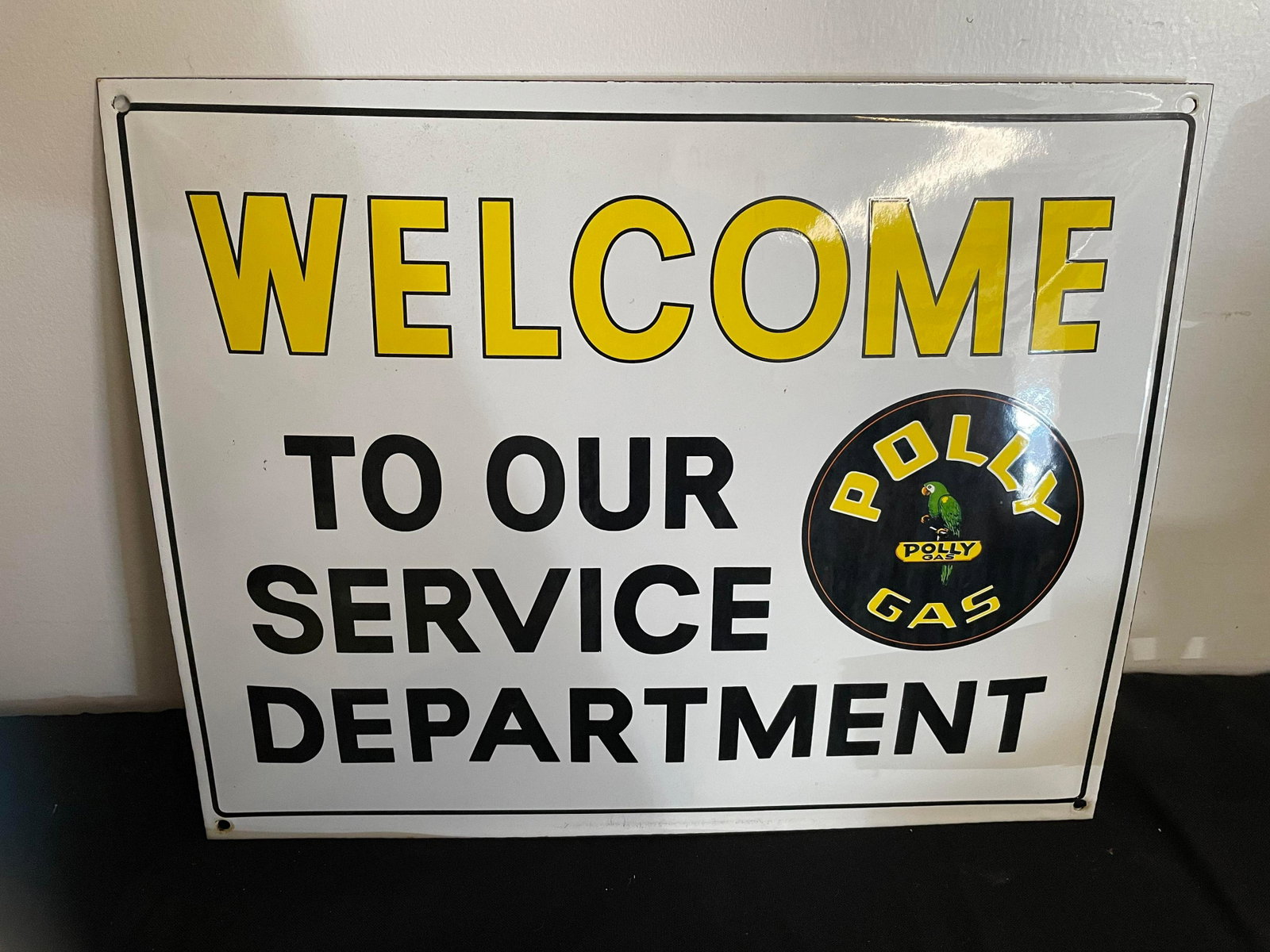 Porcelain Polly Gas Sign "Welcome To Our Service: Porcelain Polly Gas Sign "Welcome To Our Service Department"