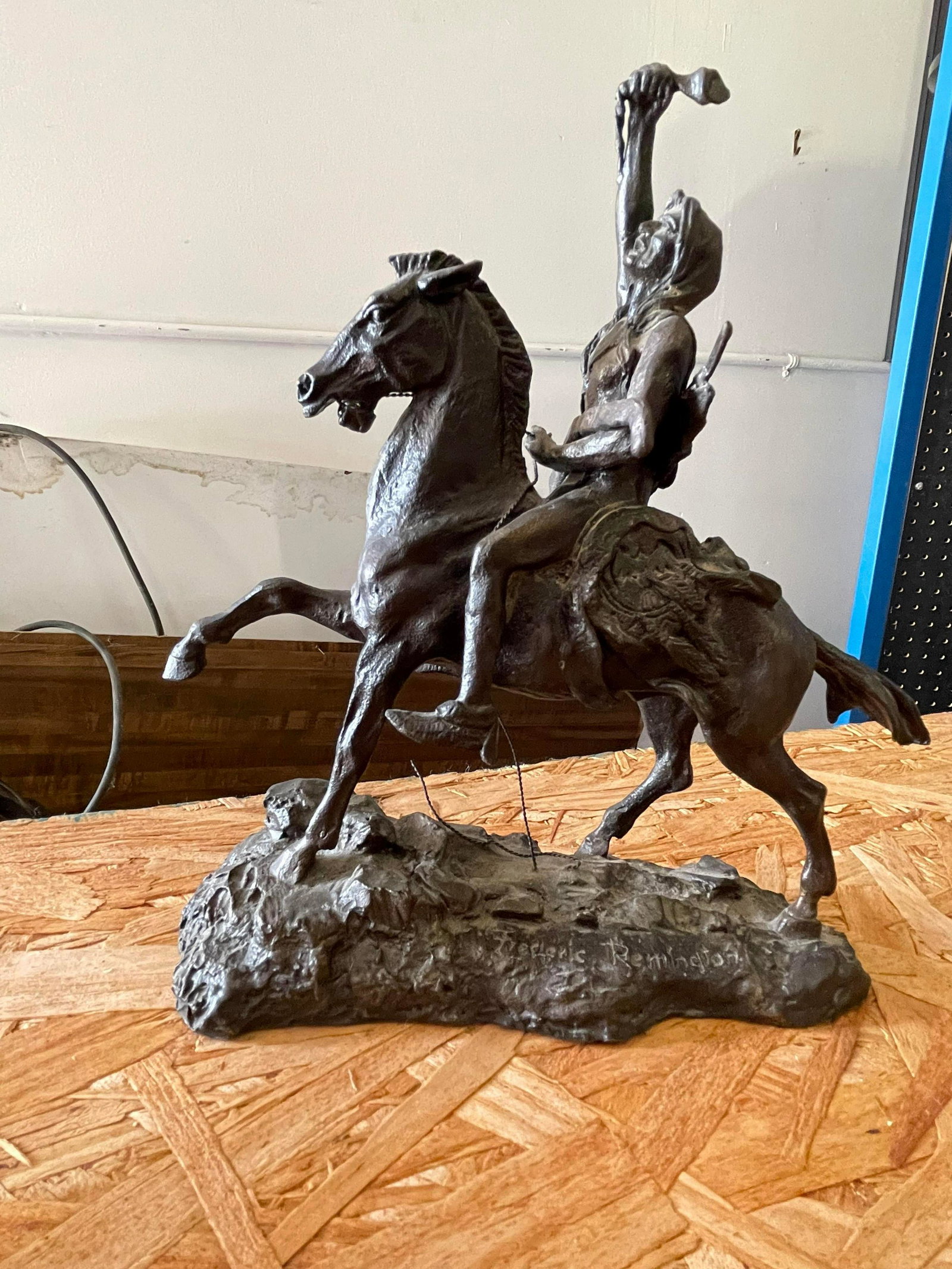 Bronze Sculpture Native American On Horseback Signed: Bronze Sculpture Native American On Horseback Signed Frederic Remington