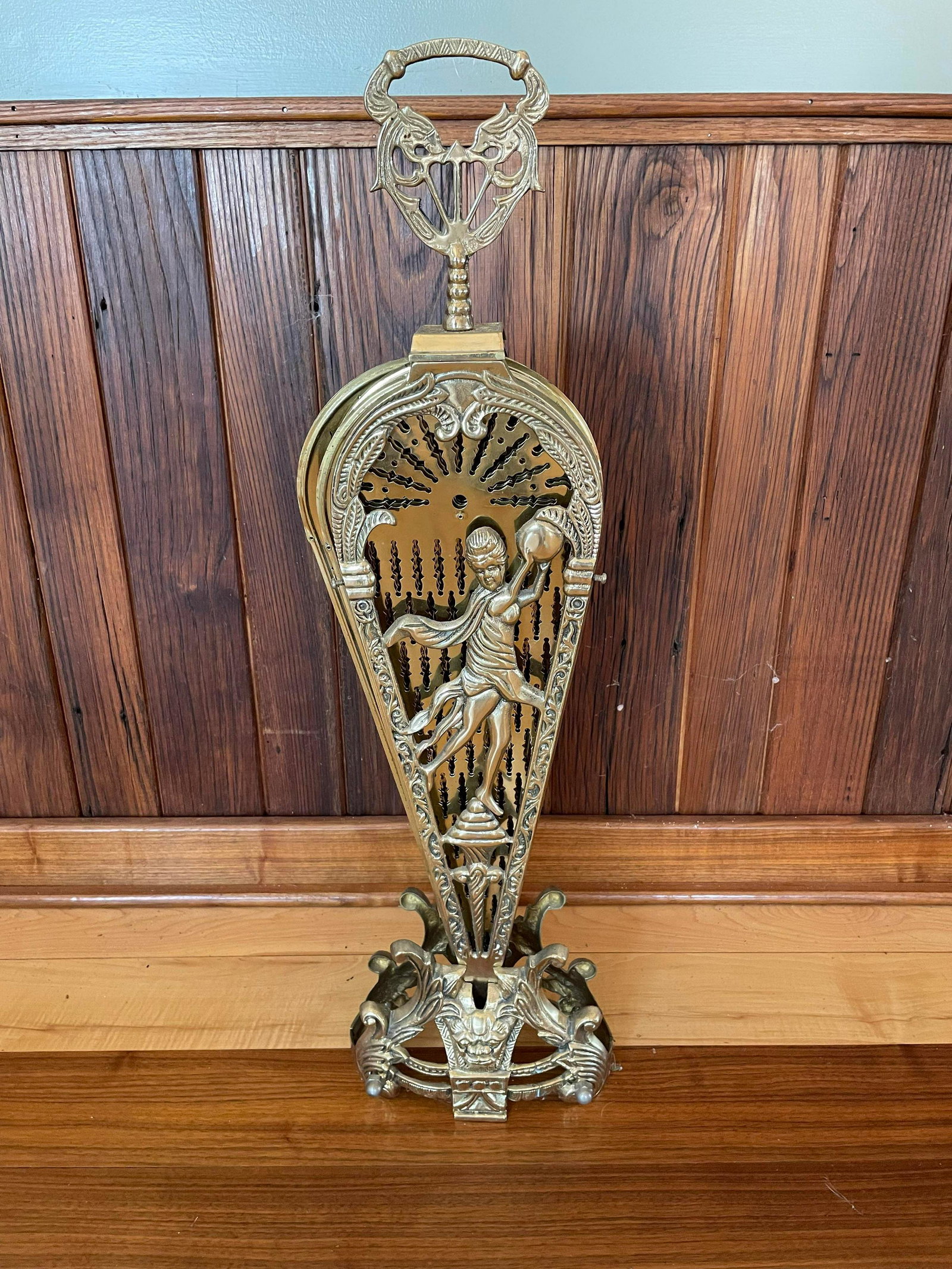Brass Fan Fireplace Folding Screen "Peacock" (As Found): Brass Fan Fireplace Folding Screen "Peacock" (As Found) 33" H
