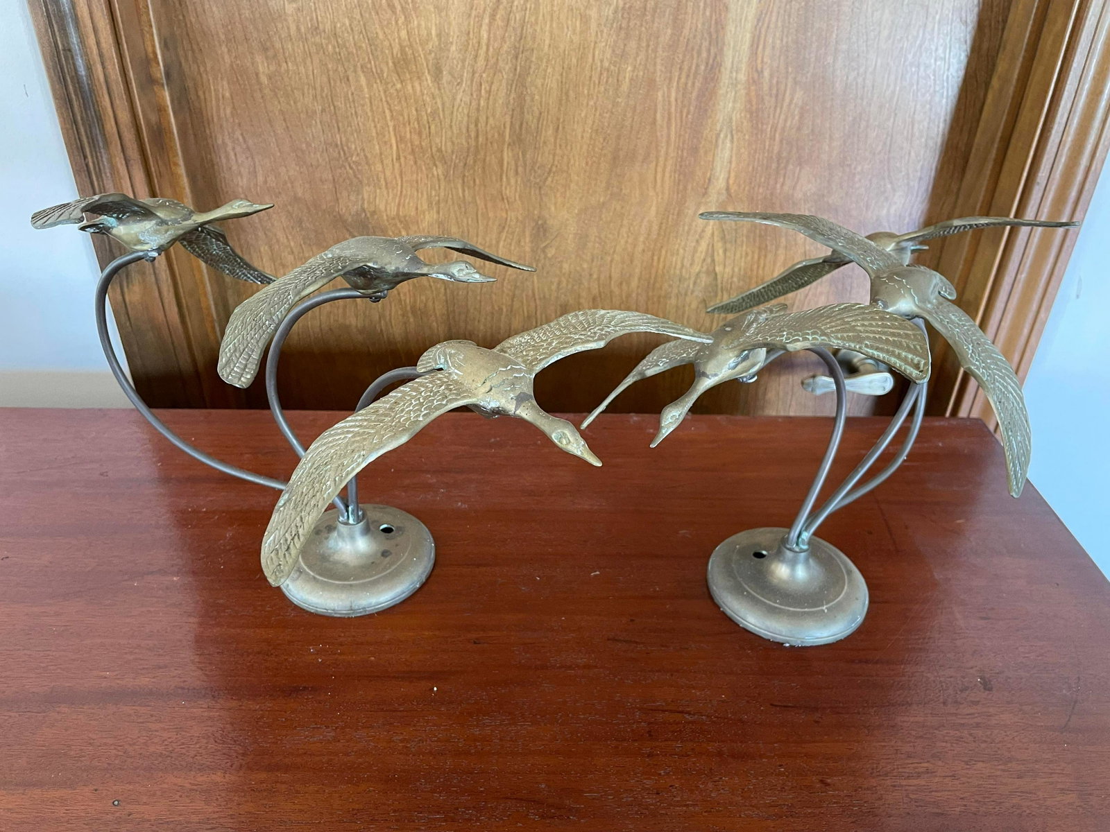 Pair Of Mid-Century Modern Style Brass Flying Geese: Pair Of Mid-Century Modern Style Brass Flying Geese Statues