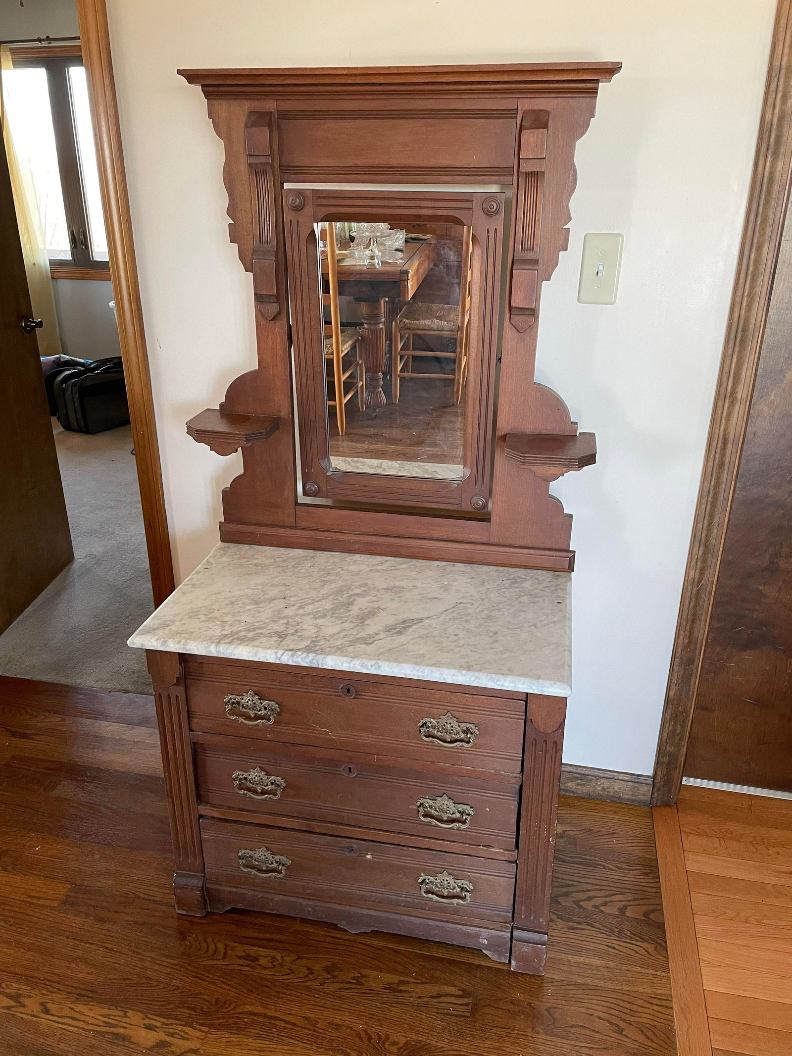 Unique Antique Victorian Marble Top Petite/Children's: Unique Antique Victorian Marble Top Petite/Children's Dresser With Mirror 61"H 30"W