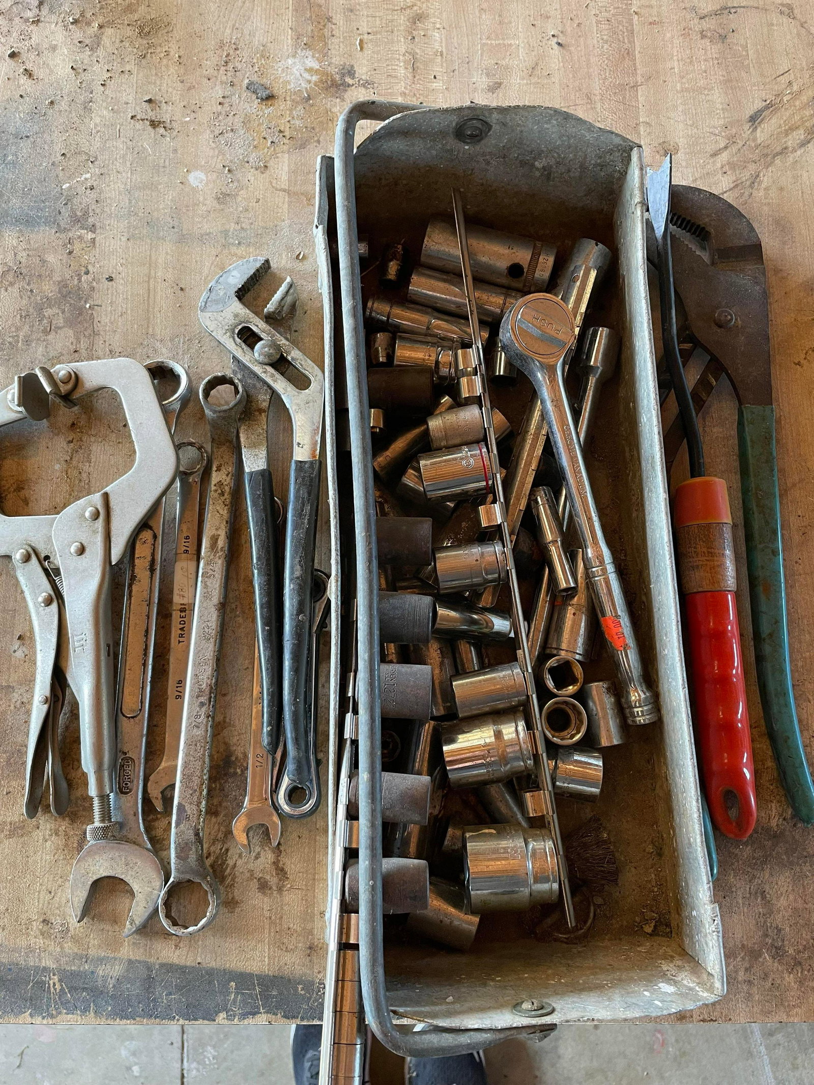 Collection Of Assorted Sockets, Wrenches, Channel: Collection Of Assorted Sockets, Wrenches, Channel Locks, Etc.