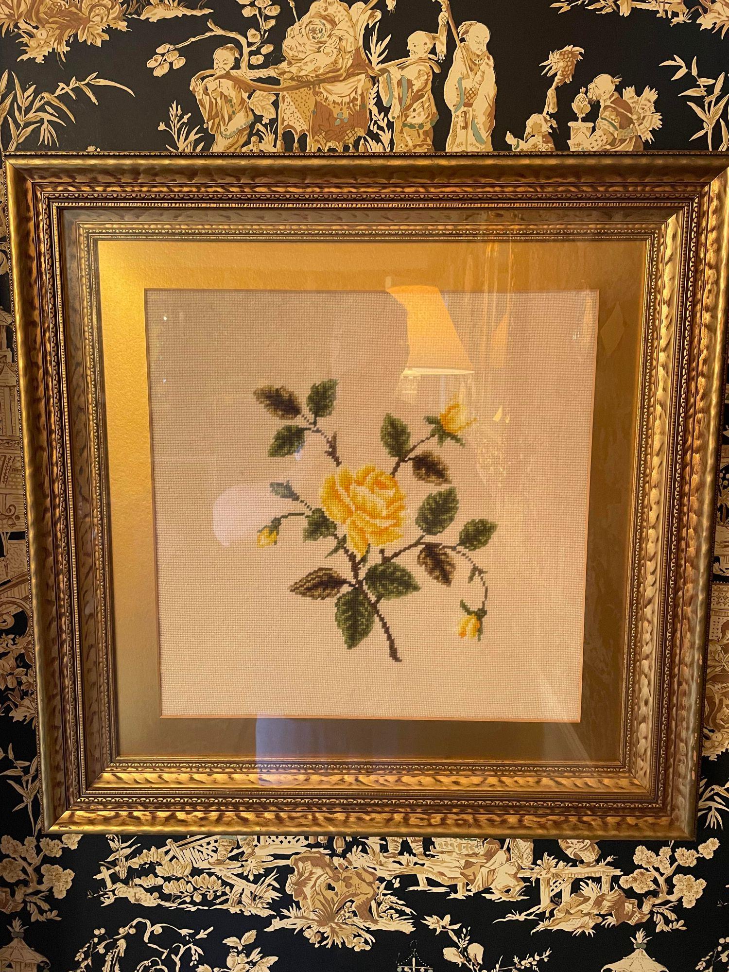 Yellow Rose Embroidery Art 26x26: Yellow Rose Embroidery Art 26x26