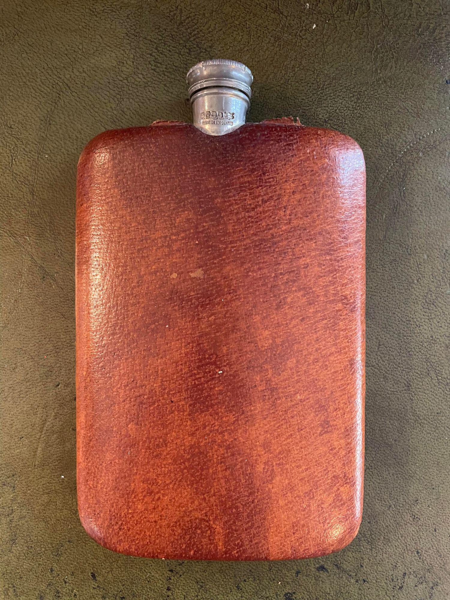 7" Tall Leather Wrapped Antique Flask (1 of 2)