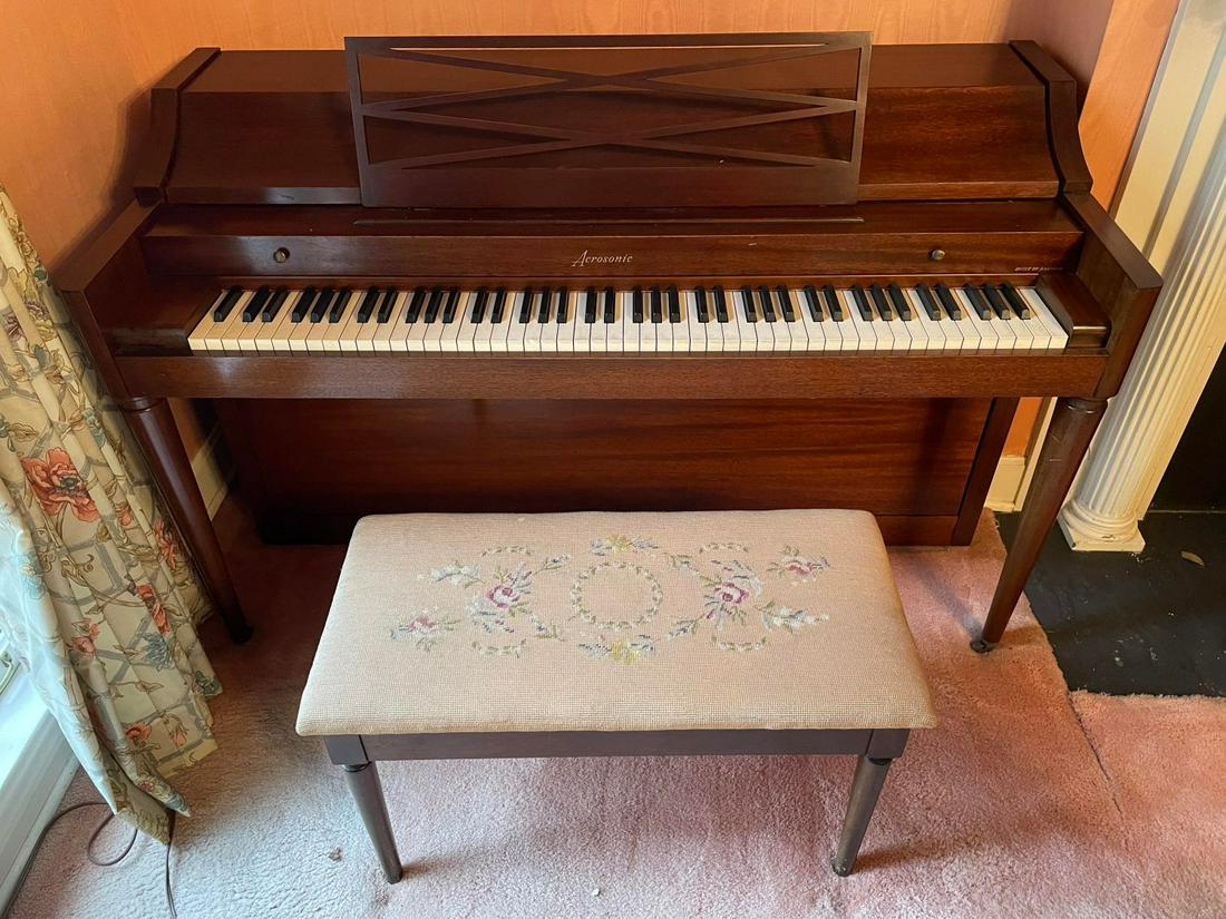 Acrosonic Piano built by Baldwin w/ Embroidered Seat 58x37x25 (1 of 4)