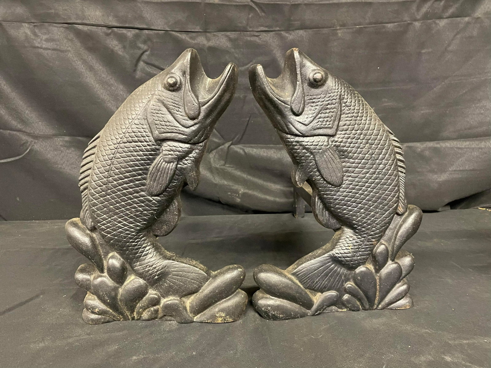Pair Of Bass Fireplace Andirons: Pair Of Bass Fireplace Andirons