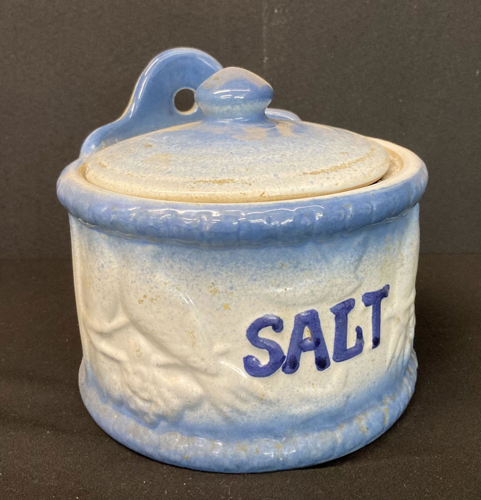 Early Blue Decorated Stoneware Salt Crock With Bird Design (6"H, 6"W) (1 of 2)