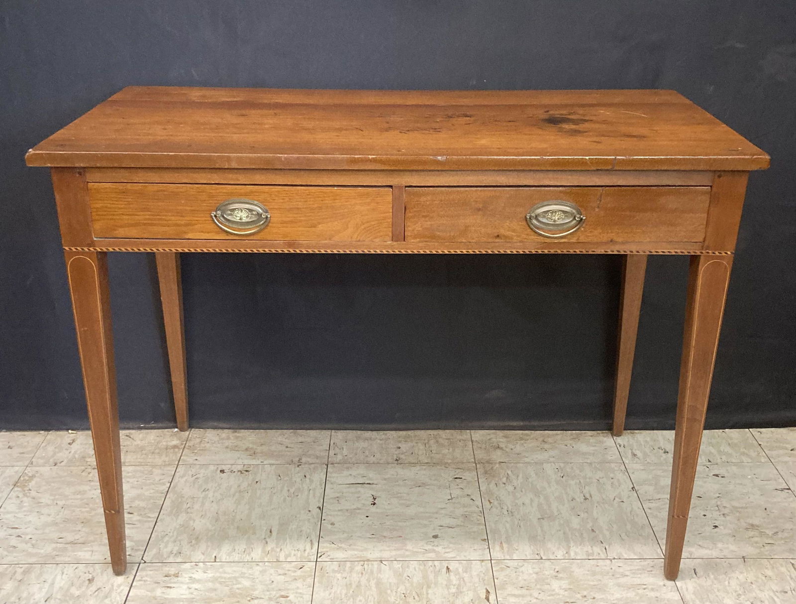 Early Highly Inlaid Cherry Hepplewhite Writing Table With Barberpole And String Inlay Circa (1 of 4)