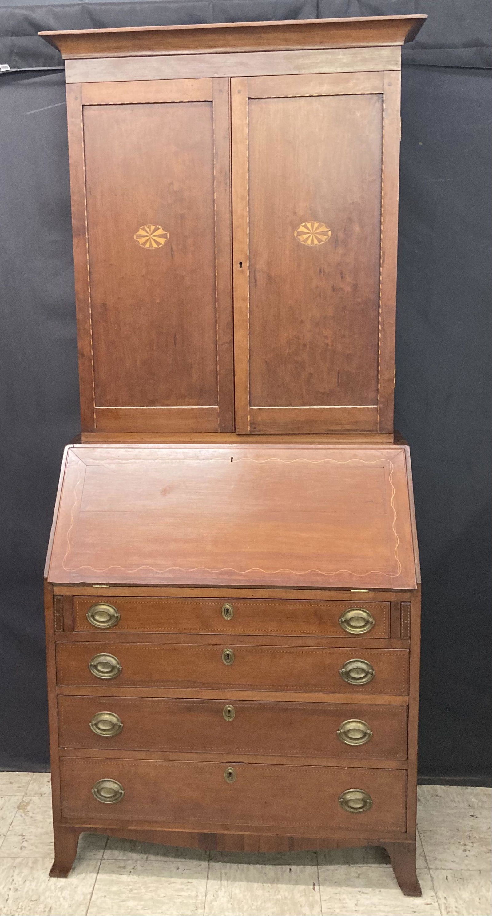 Highly Inlaid Southern Cherry Desk And Bookcase All Dovetailed Construction With Barberpole Line And (1 of 3)