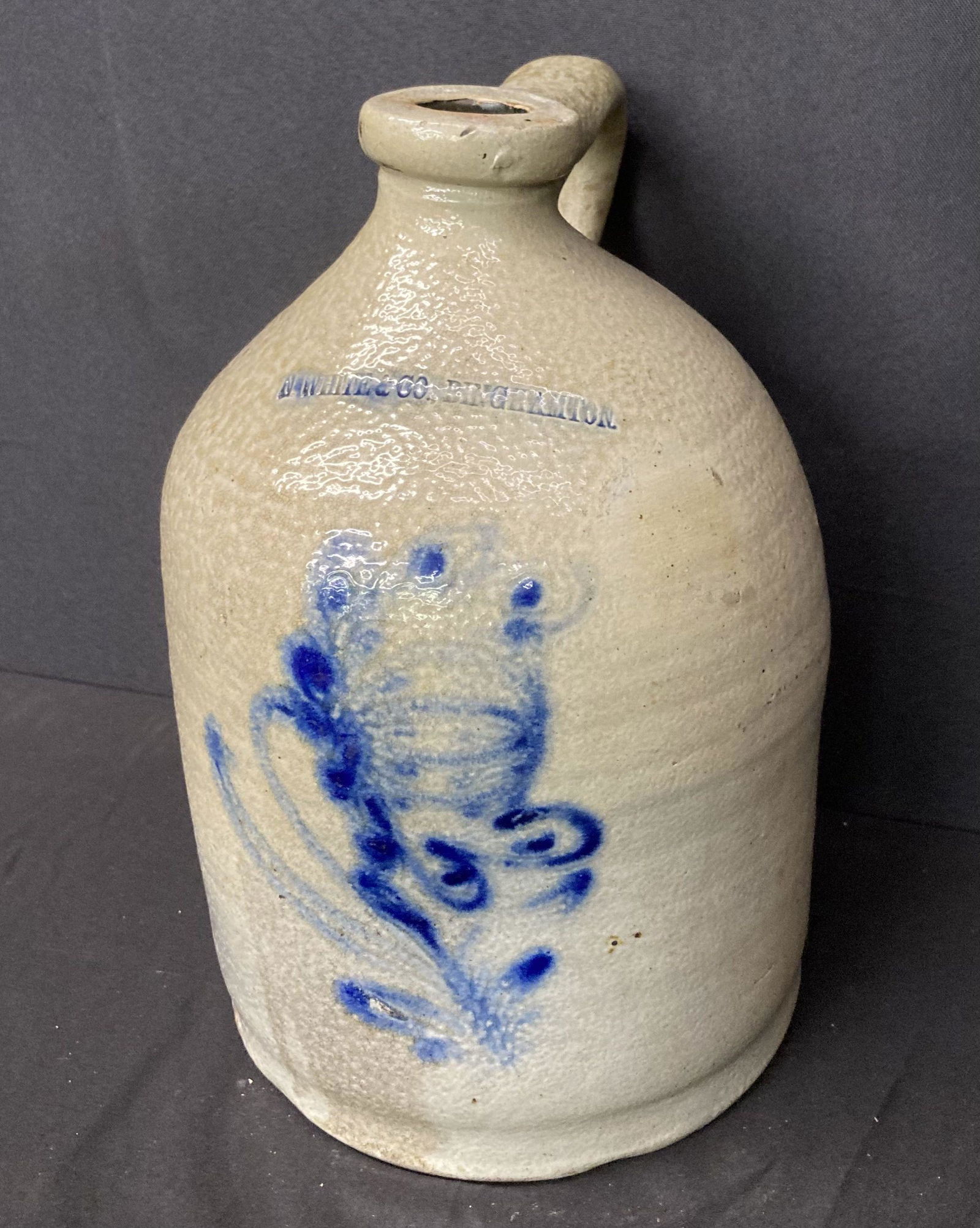 Blue Floral Decorated White And Co. Binghamton Stoneware Jug (12"x8") (1 of 3)