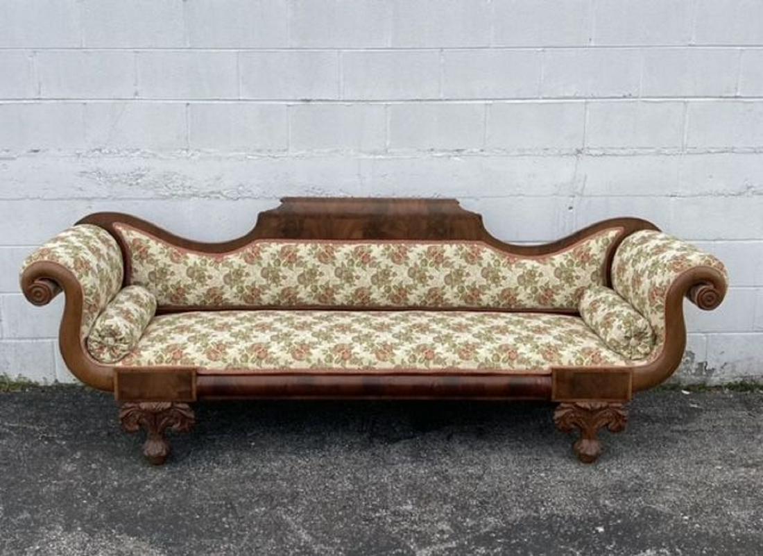 Late Federal Empire Classical Carved Sofa With Inlaid Patterns Made Of Mahogany Veneers Ca. (1 of 3)