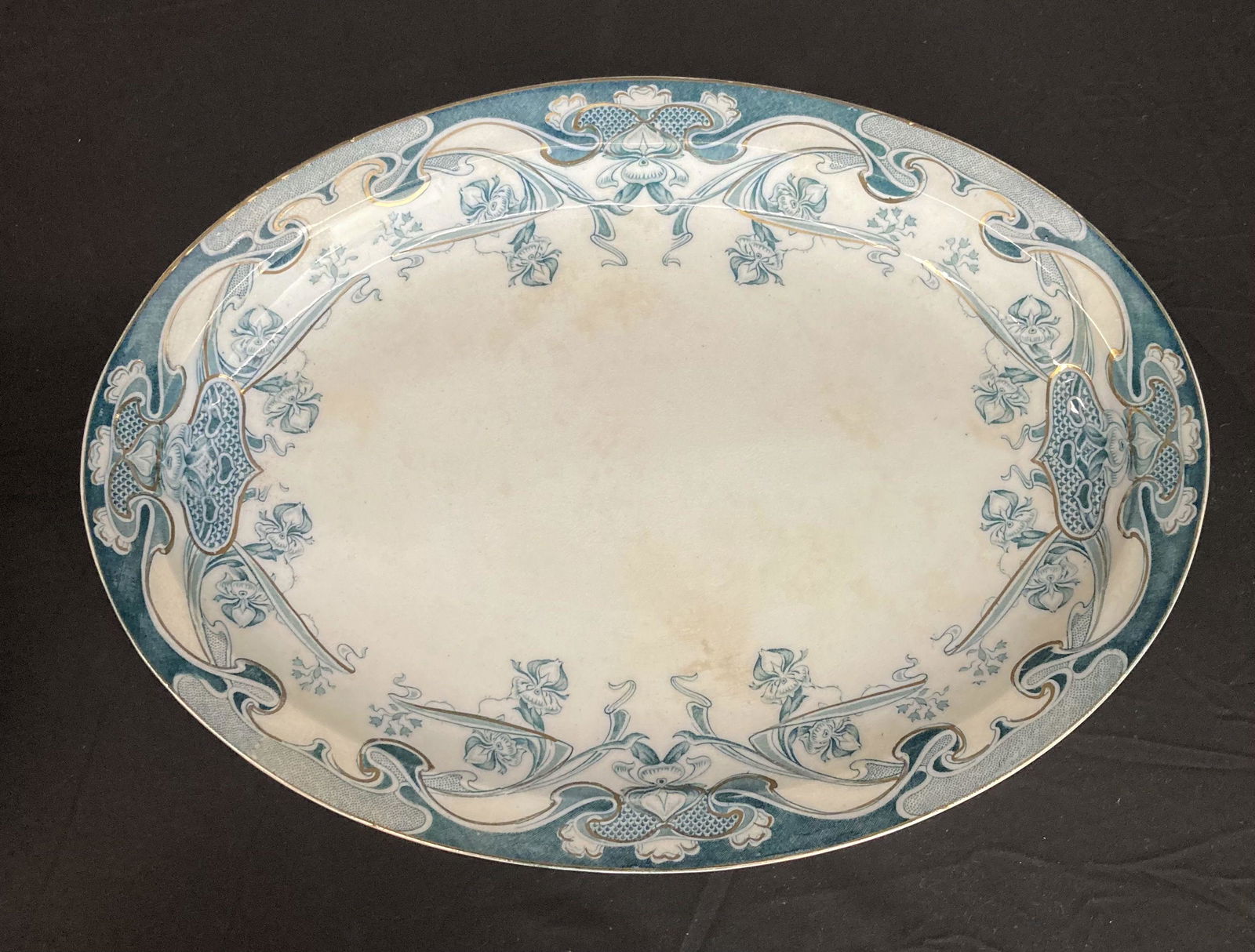 Large Flow Blue Platter Iris Pattern By Royal Staffordshire Pottery Burslem England (17"x12") (1 of 2)