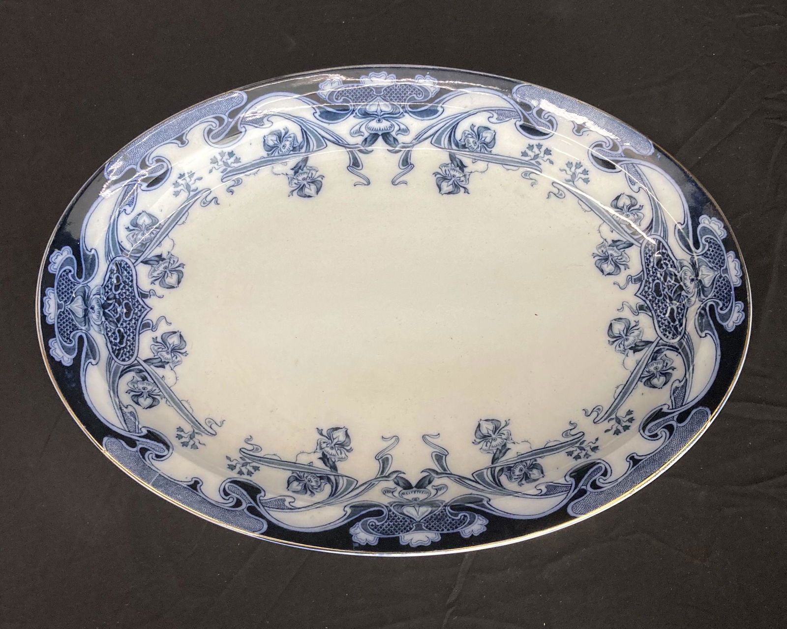 Large Flow Blue Platter Iris Pattern By Royal Staffordshire Pottery Burslem England (17"x12") (1 of 2)