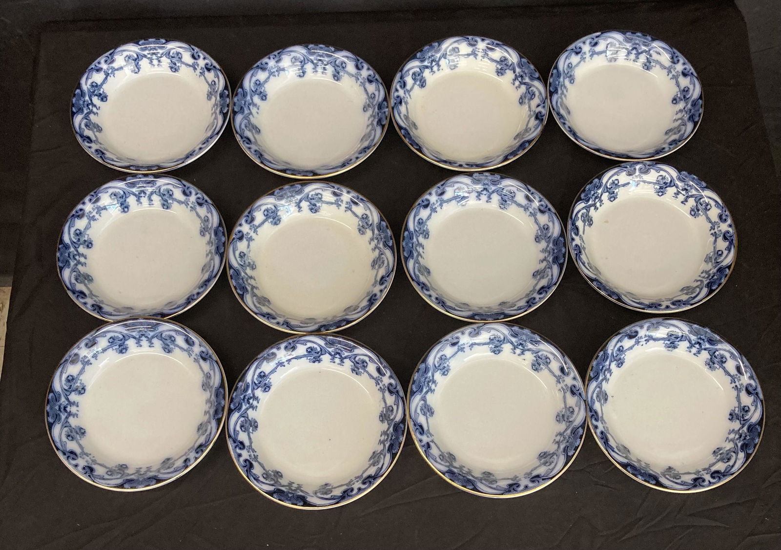 Set Of 12 Flow Blue Small Bowls Iris Pattern By Royal Staffordshire Pottery Burslem England (8") (1 of 2)