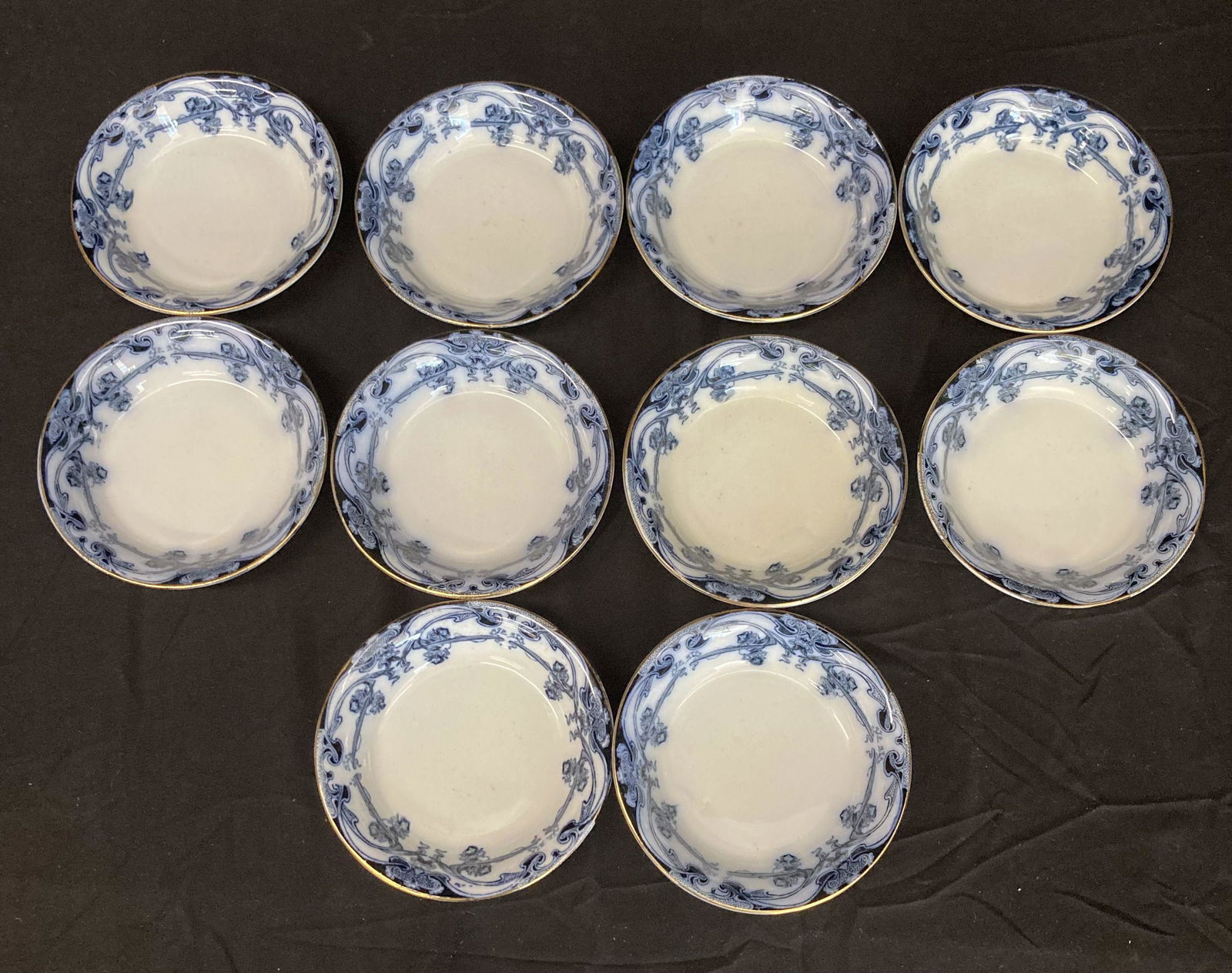 Set Of 10 Flow Blue Bowls Iris Pattern By Royal Staffordshire Pottery Burslem England (5 1/4") (1 of 2)