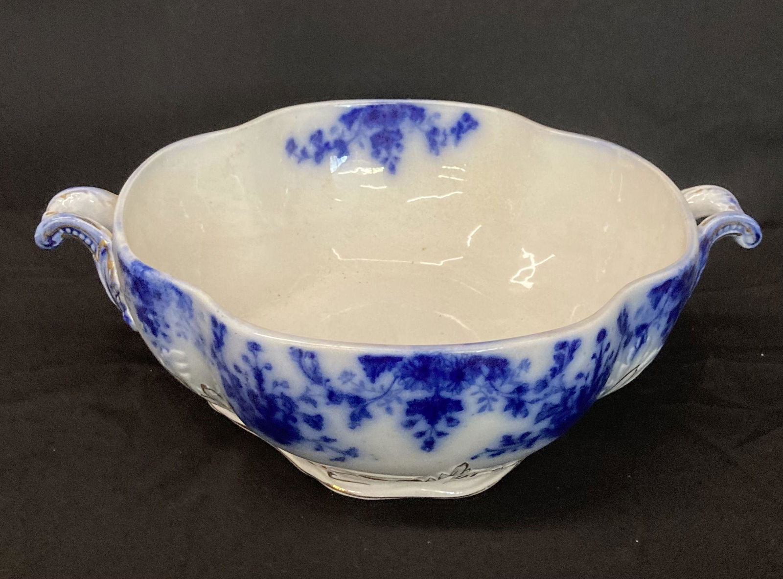 Large Flow Blue Double Handled Bowl By Ridgeway Osburn England (12.5"x9.5"x3.5") (1 of 2)