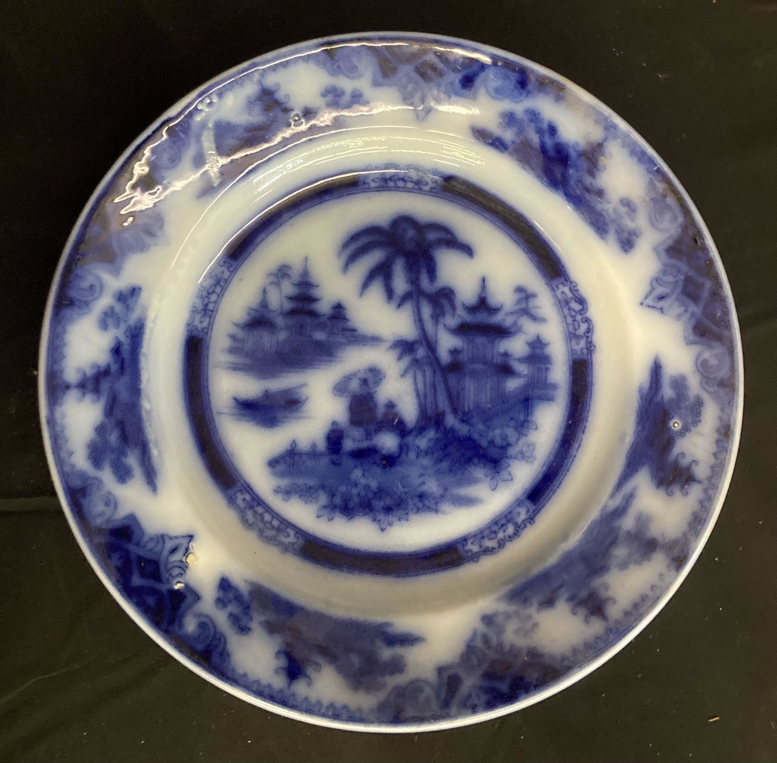 Flow Blue Plate Petras Regouta And Company (9"): Flow Blue Plate Petras Regouta And Company (9")