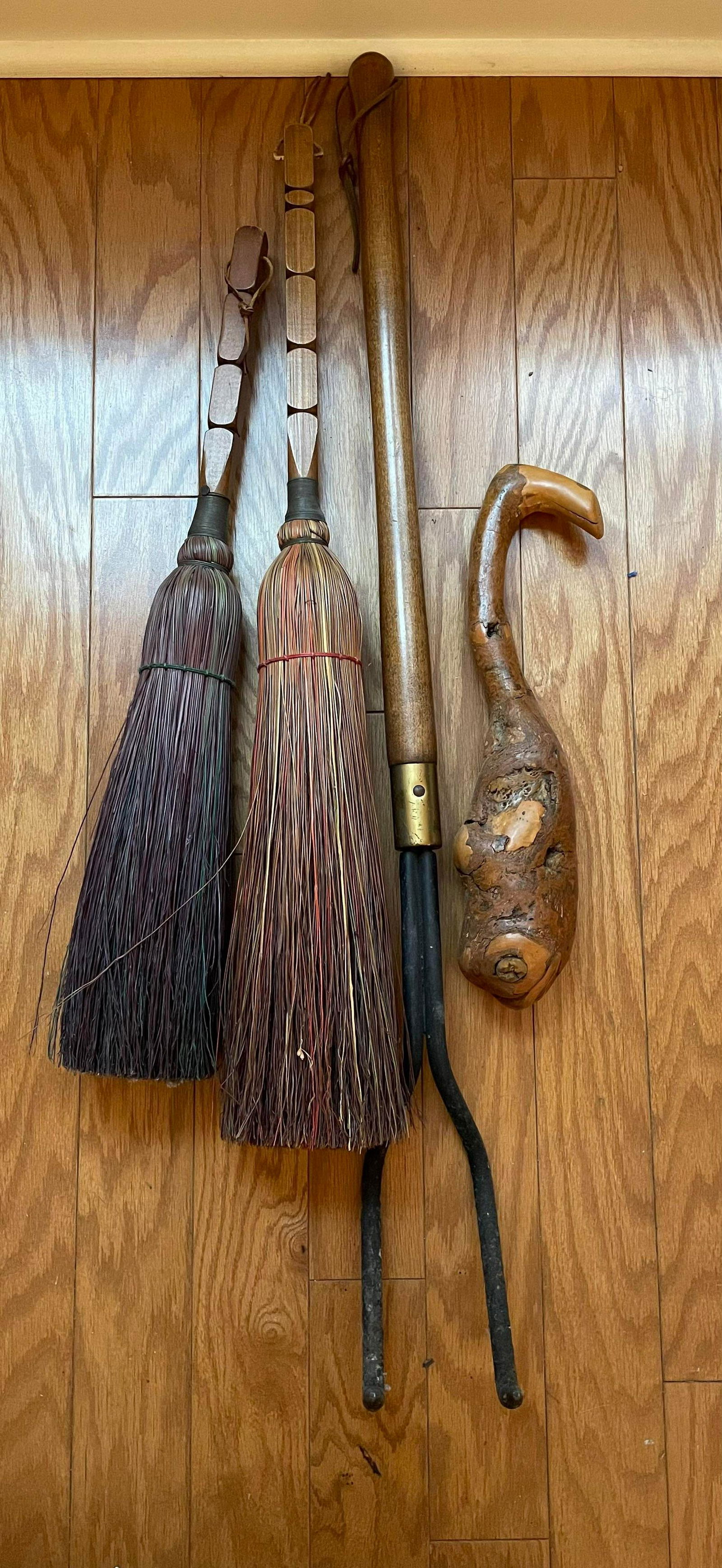 Assorted Fireplace Tools And Items Including Unique Wooden Piece (1 of 2)