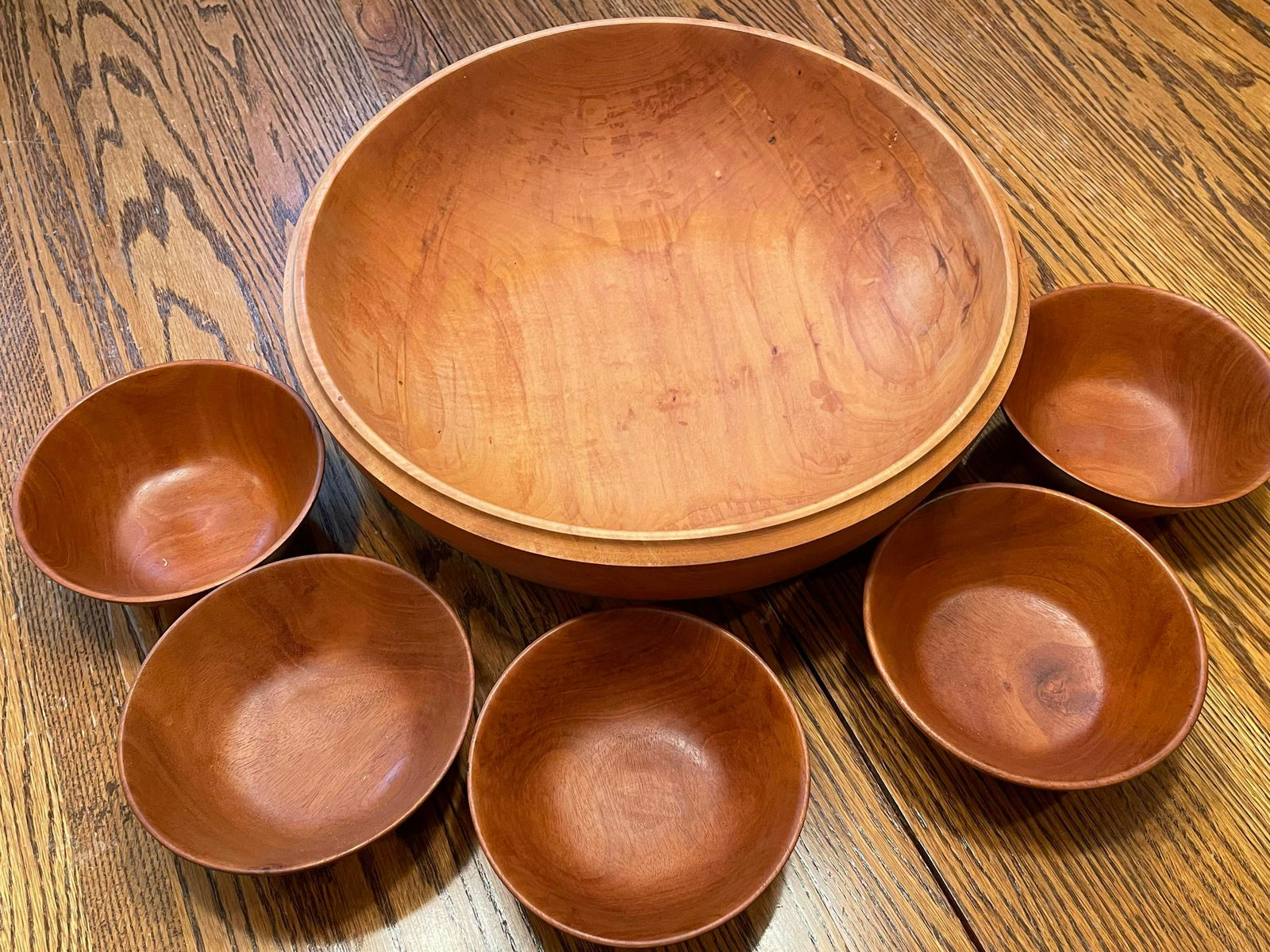 Wooden Serving Bowl Set Marked "Old Maple Farm Old Mill Pigeon Forge, TN. (1 of 2)