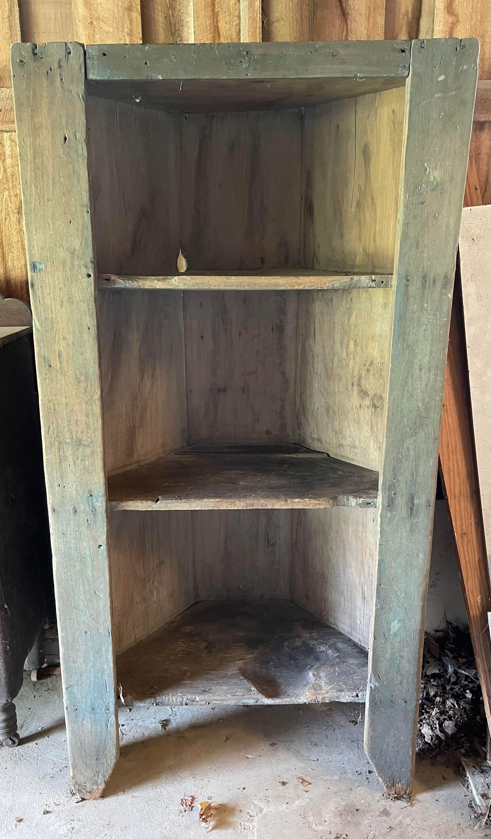 Antique Primitive Corner Cabinet With Square Nail Construction And What Appears To Be Original Paint: Antique Primitive Corner Cabinet With Square Nail Construction And What Appears To Be Original Paint