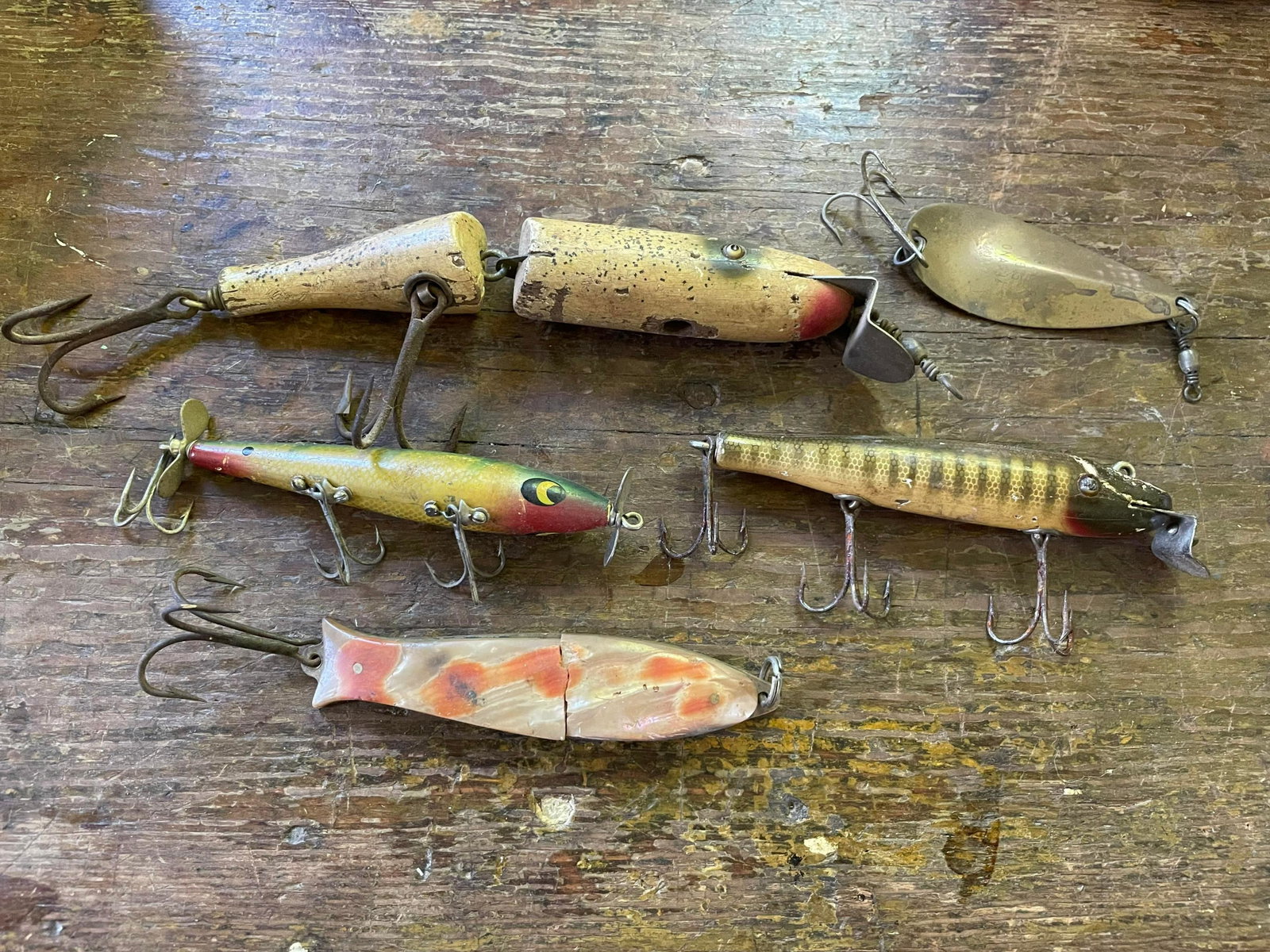 Wooden Fishing Lures With Largest Being 7" From Wooden End To End: Wooden Fishing Lures With Largest Being 7" From Wooden End To End
