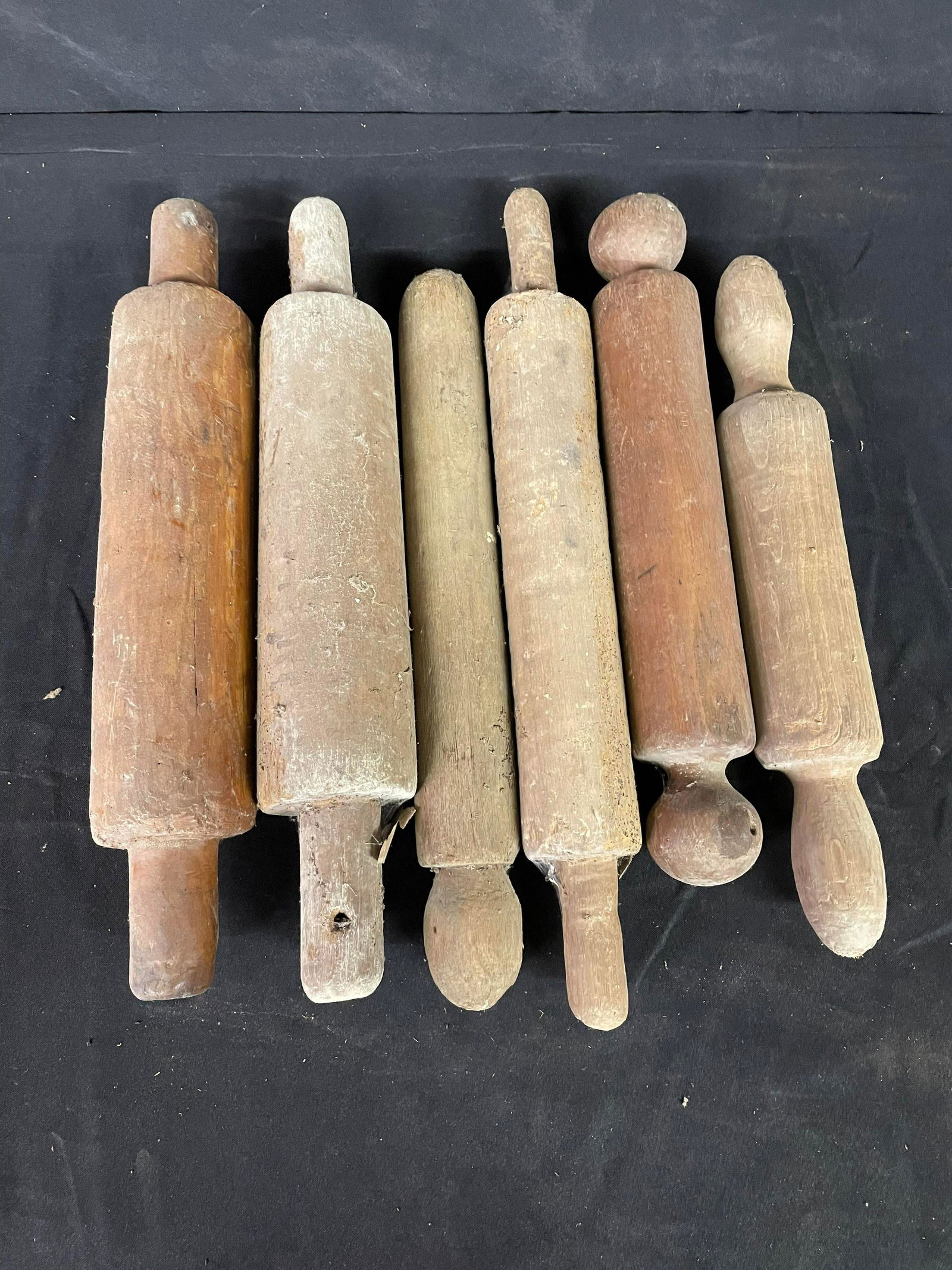 6 Pc. Collection Of Single Piece Carved Early Primitive Rolling Pins With A Variety Of Designs And (1 of 1)