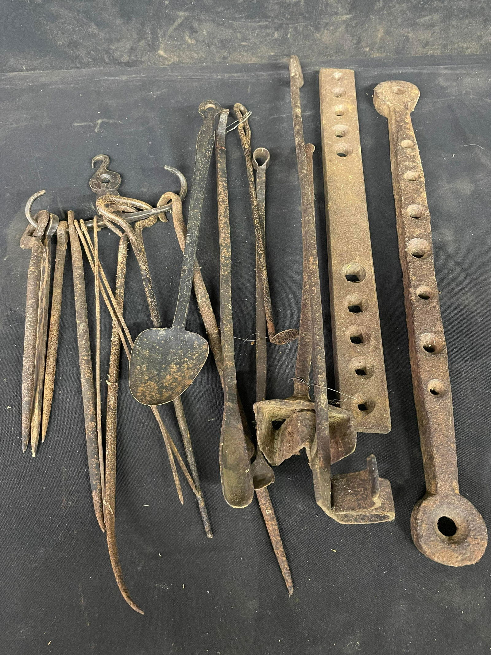 Large Collection Of Hand Forged Iron Stakes, Ladles, Branding Irons And Wagon Parts (1 of 1)