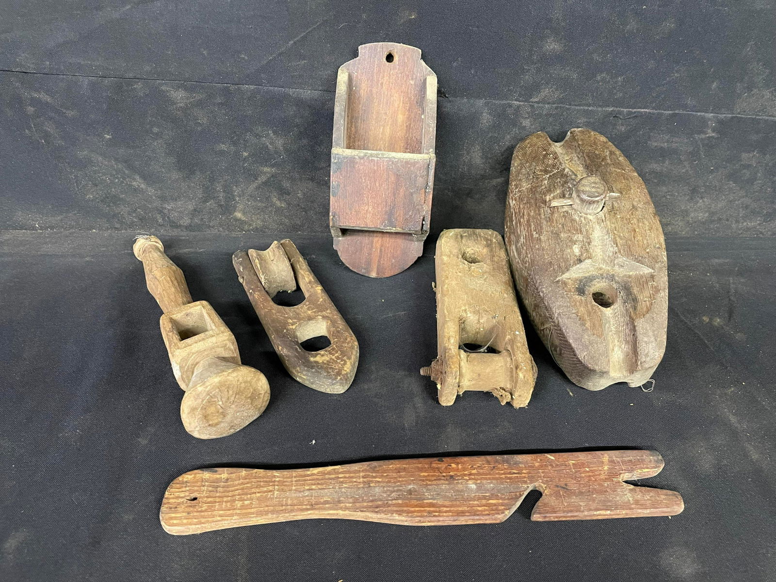 Group Of Primitive Items, Pulleys, Tools And Matchbox Holder (1 of 1)