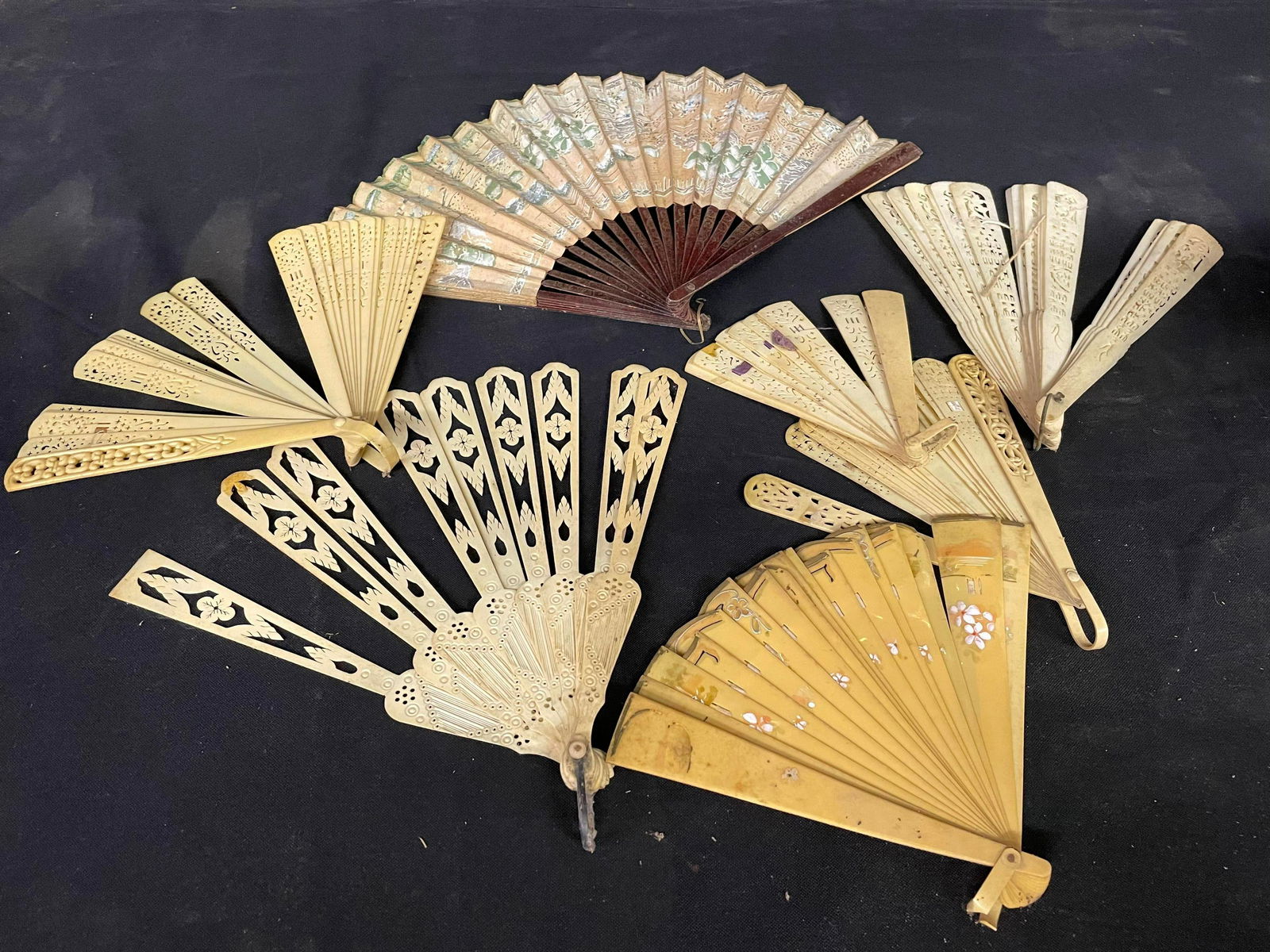 Collection Of Assorted Hand Fans Made From Fabric And Bone/Bone-Style Material (1 of 1)