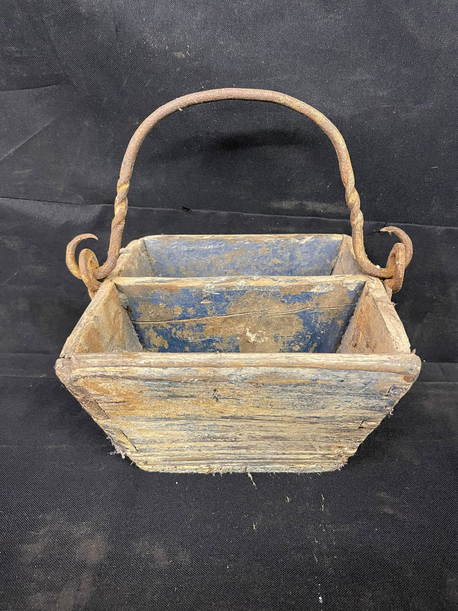 Early Milk-Paint Primitive Divided Box Appears Original With Wrought Iron Handle (1 of 5)