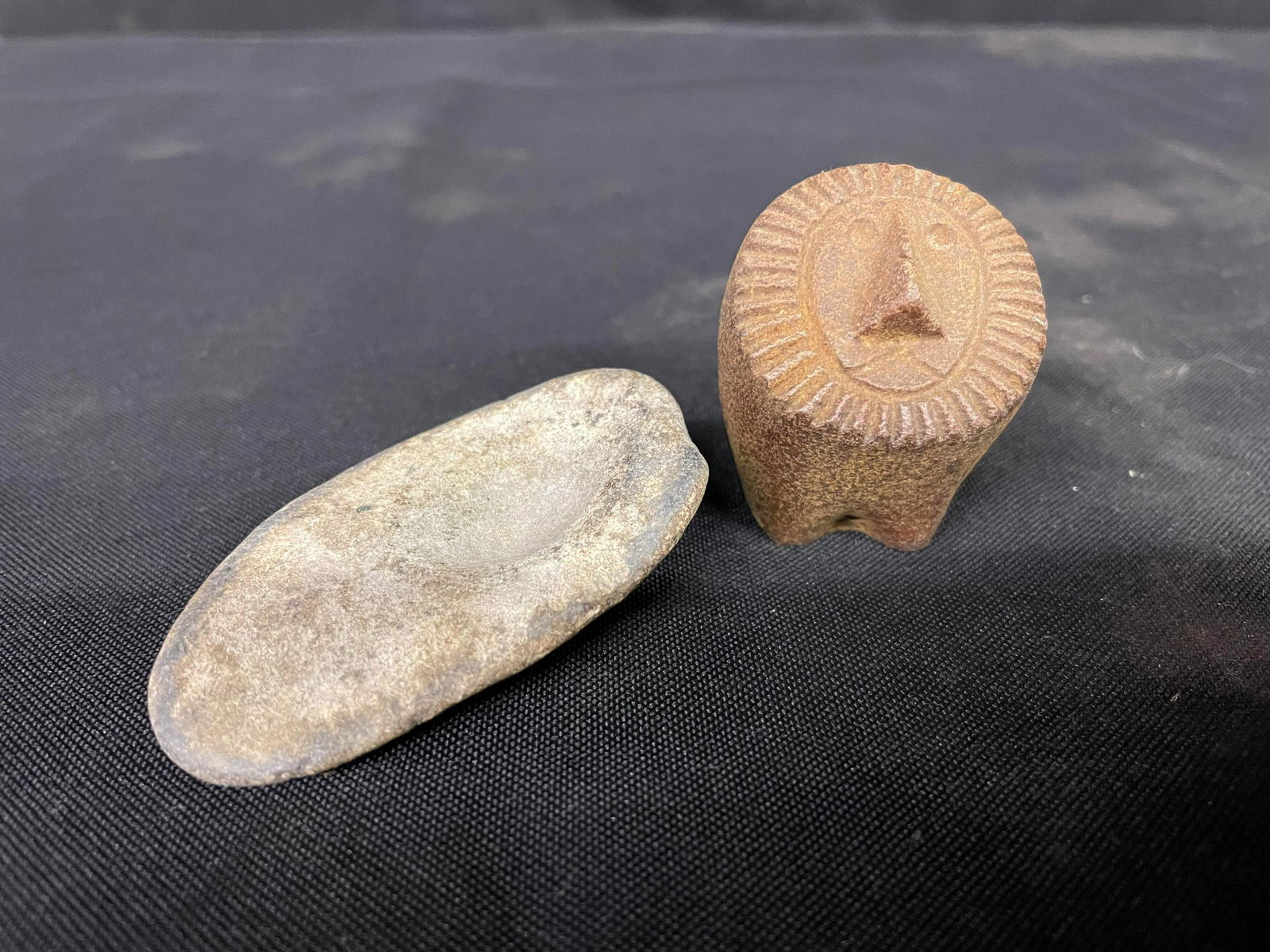 Native American Stone Artifact With Early Carved Stone Lion (1 of 2)