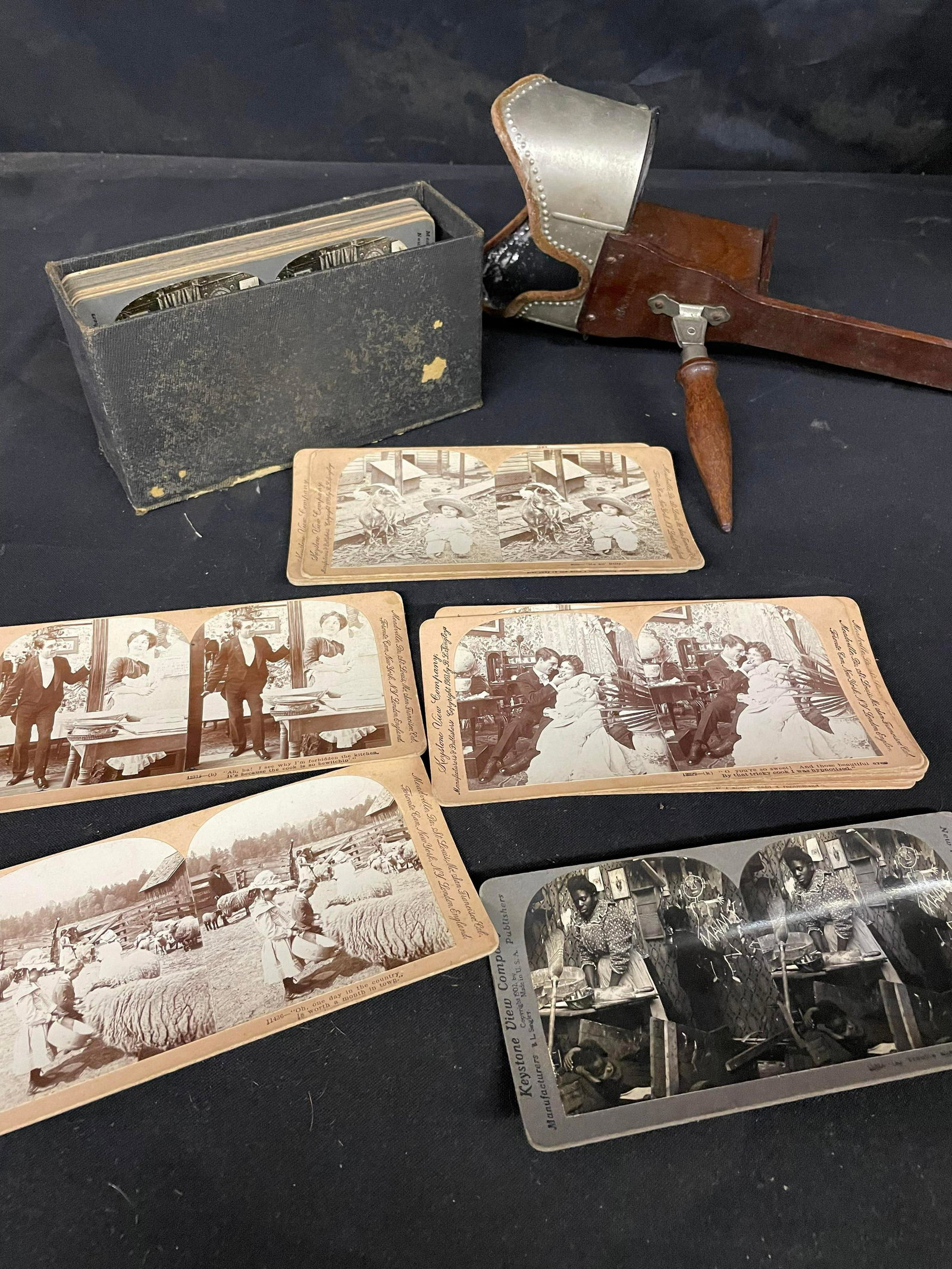 Antique Stereo Scope With Collection Of Early Photographs Of Various People, Places And Things: Antique Stereo Scope With Collection Of Early Photographs Of Various People, Places And Things