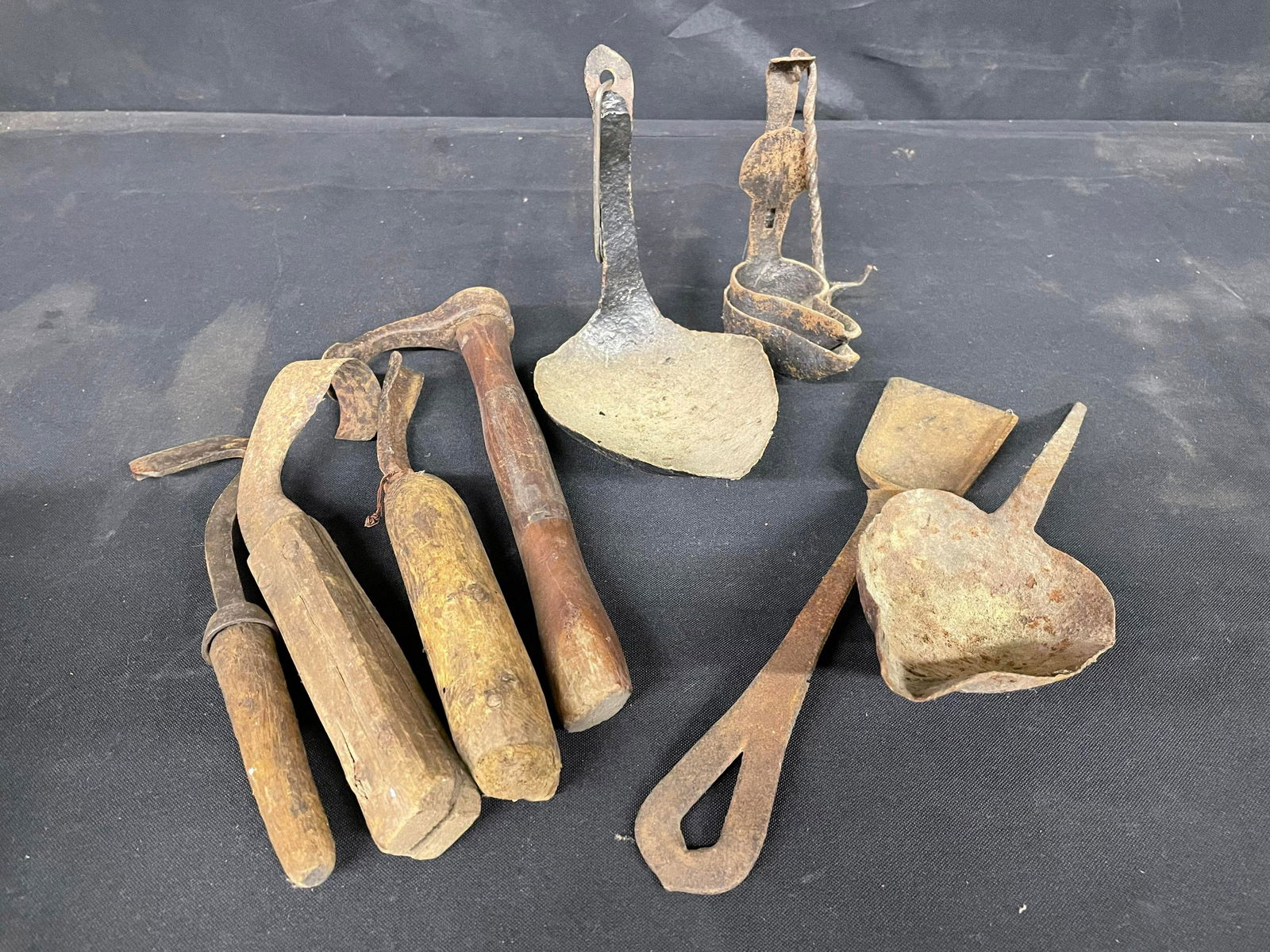Betty Lamps With Assorted Primitive Hand Tools (1 of 1)