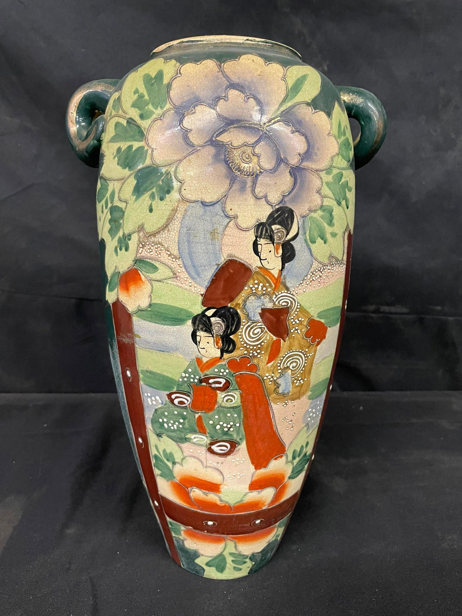 Large Hand Decorated Oriental Style Urn With Double Handles (1 of 1)