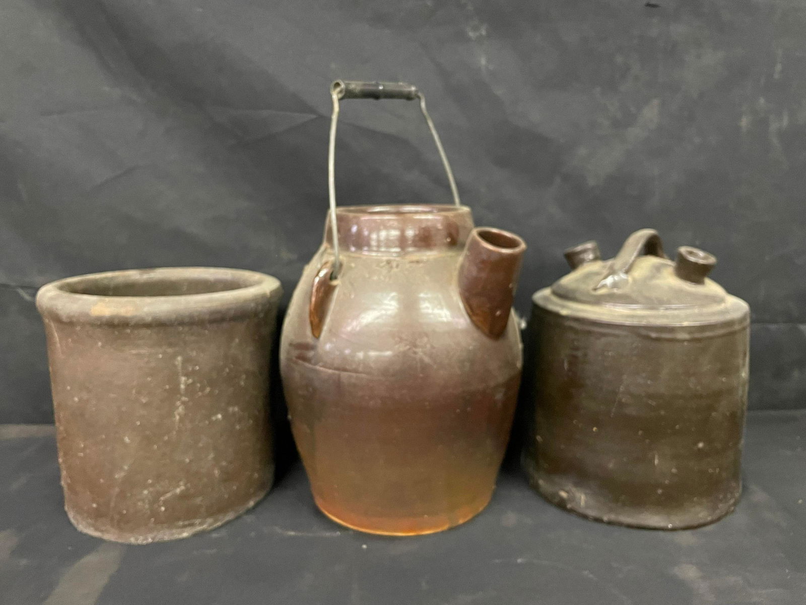 Trio Of Early Stoneware Pottery Crocks (1 of 2)