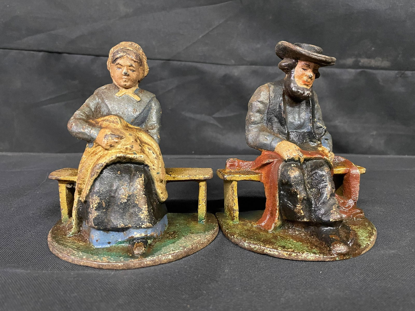 Pair Of Antique Cast Iron Door Stops Depicting Man And Woman (1 of 2)