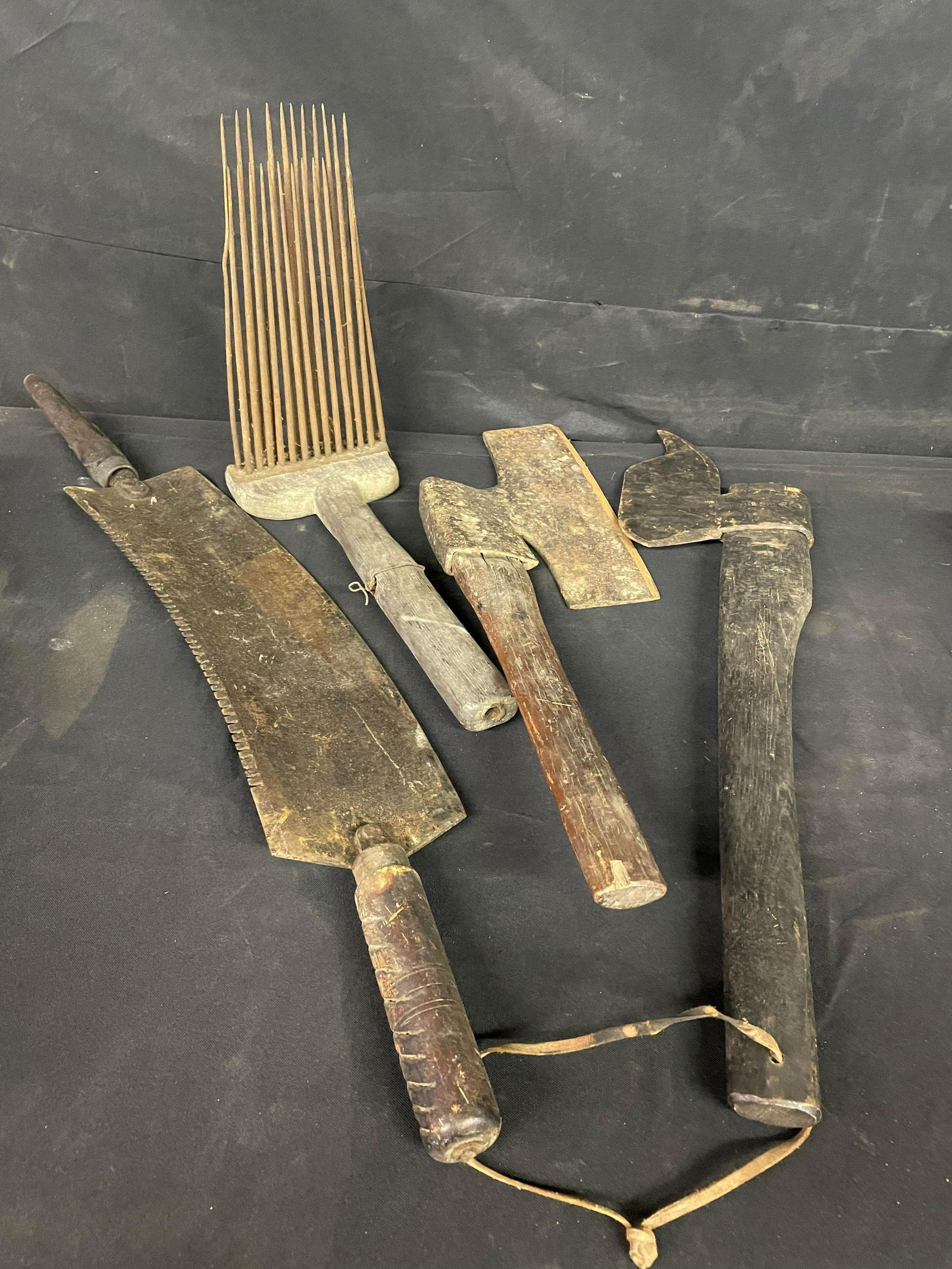 Primitive Tools Including Flax Comb, Broad Axe, Brush Axe And Saw Style Tool (1 of 2)