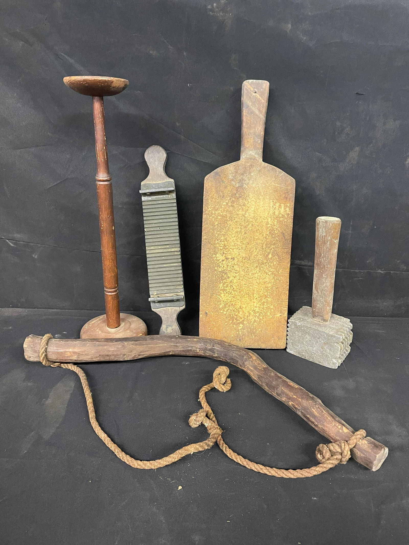 Primitive Over-Shoulder Carrier, Butter Paddle, Candlestand, Etc. (1 of 1)