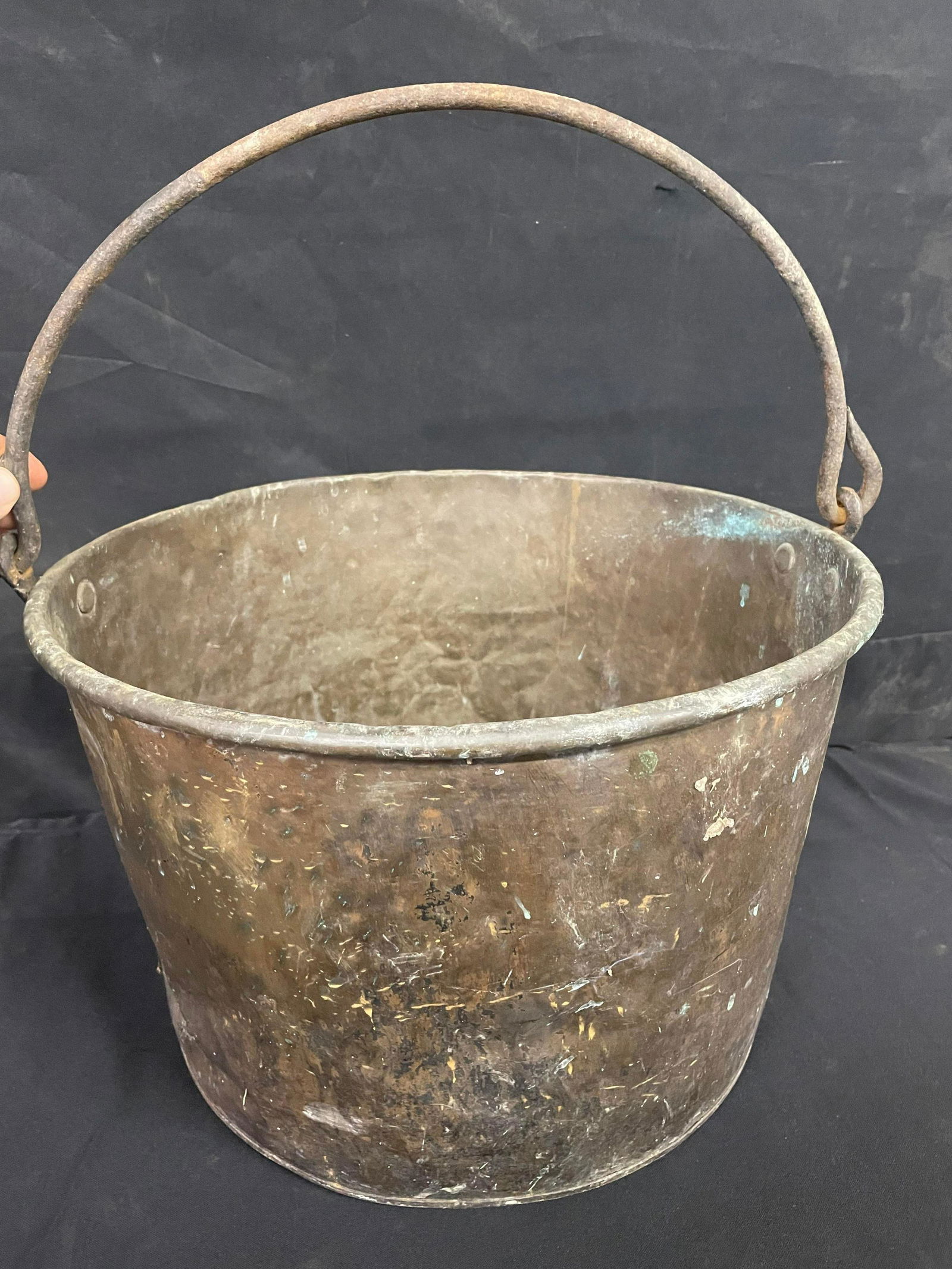Antique Copper Cauldron With Wrought Iron Handle (1 of 1)